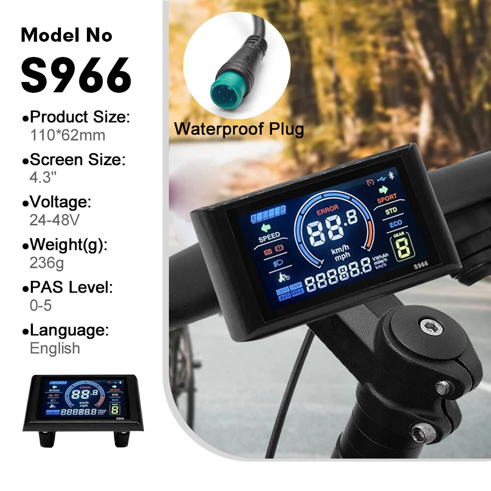 E-bike Display 24V 36V 48V 52V 60V 72V E-bike Colour SM/Waterproof Plug Display