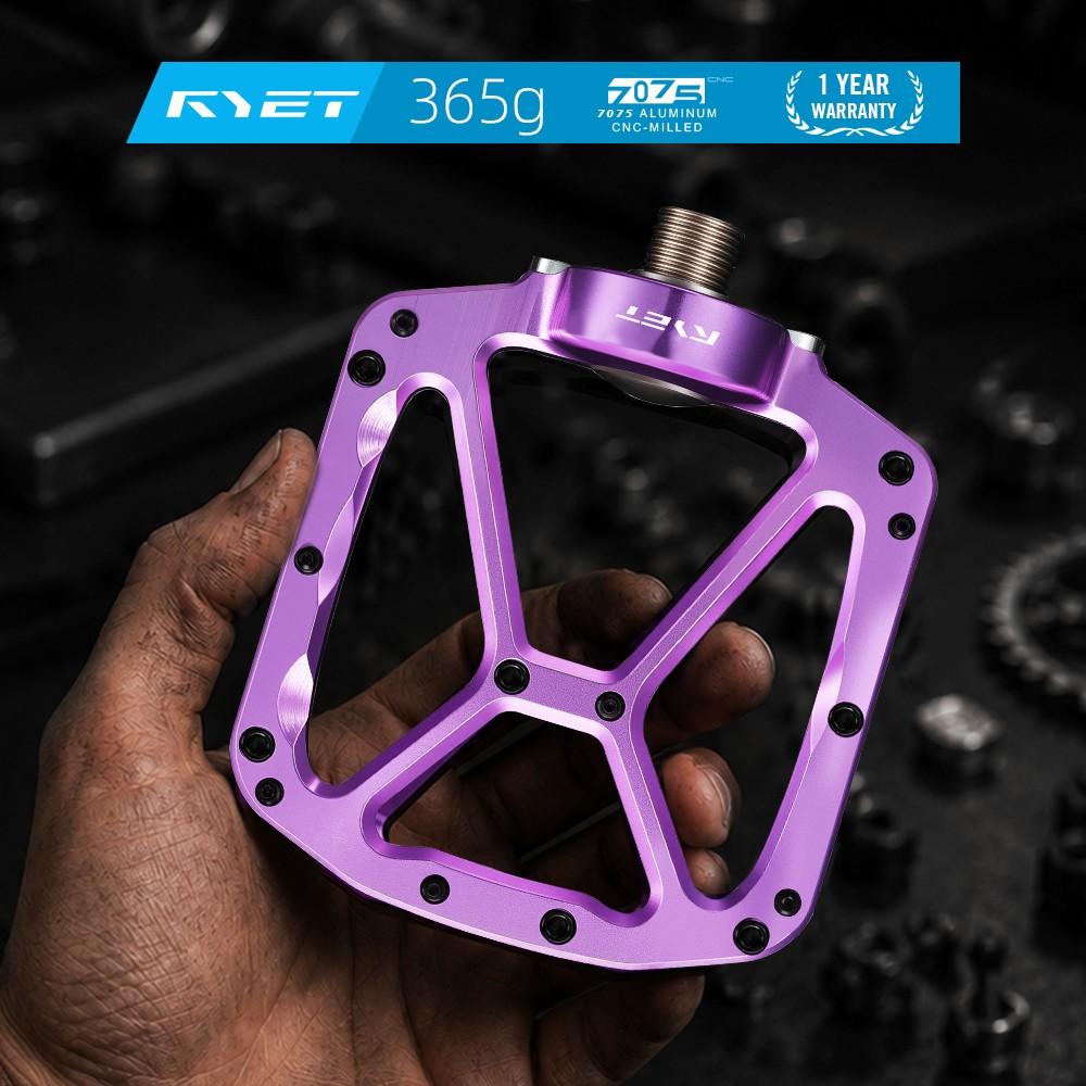 RYET CNC Machined Pedals 365g 7075 Aluminum DU Bearings Flat MTB Road Bike