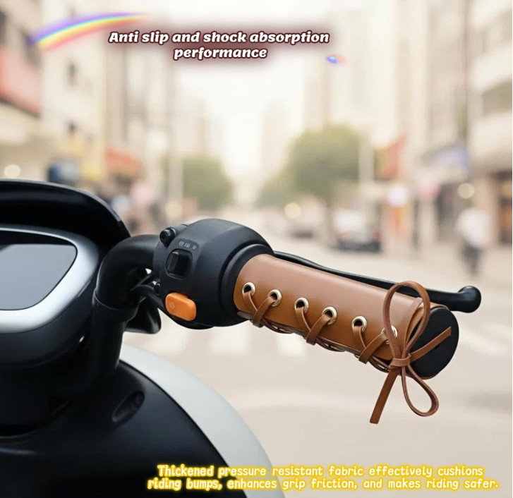 Leather Handlebar Grip Cover Anti Slip Shock Absorption Retro Style 1 Pair