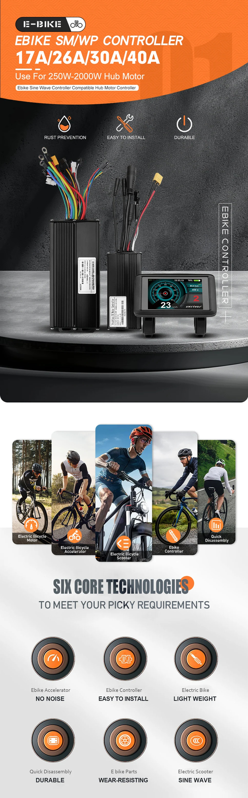 Electric Bike Sinewave 3 Mode Controller 17A 26A 30A 40A with Color UKC1 Display