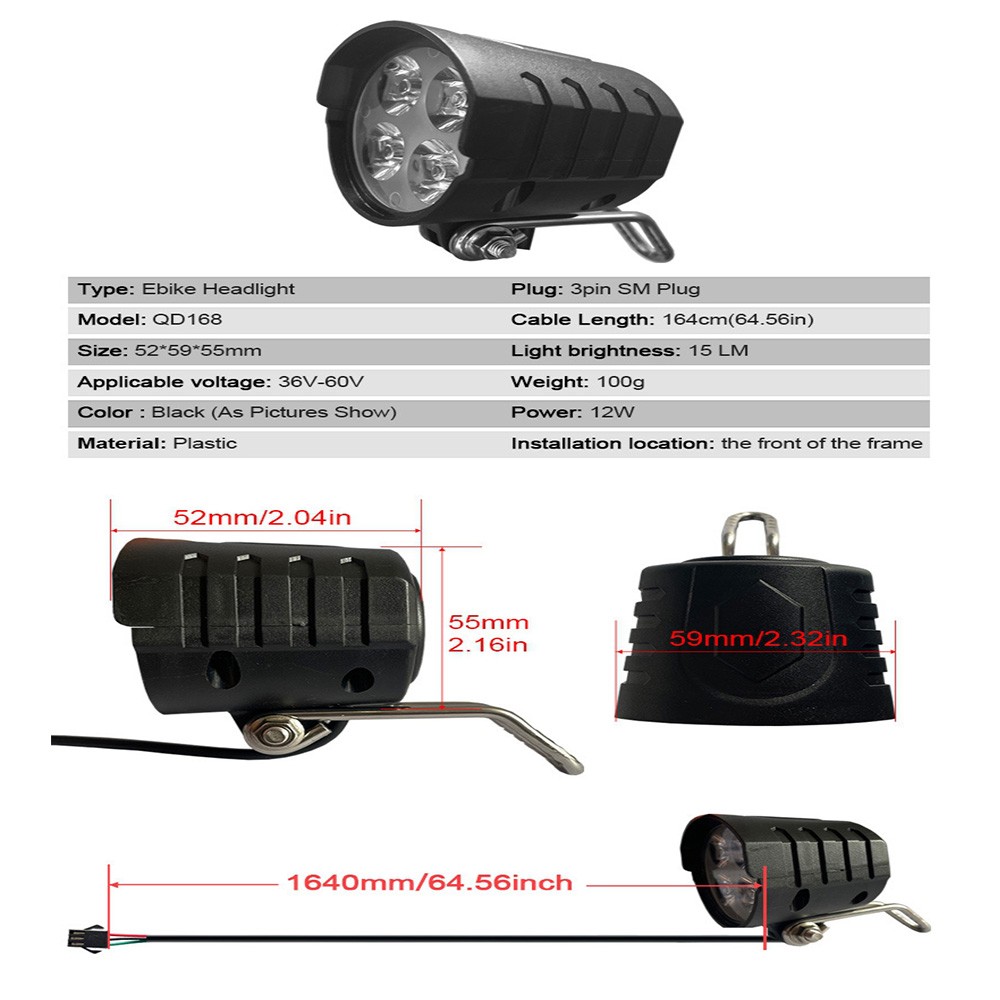 3 in 1 Light Kits 36V/48V/60V E-Bike Headlight & Tail Light Horn Turn Switch