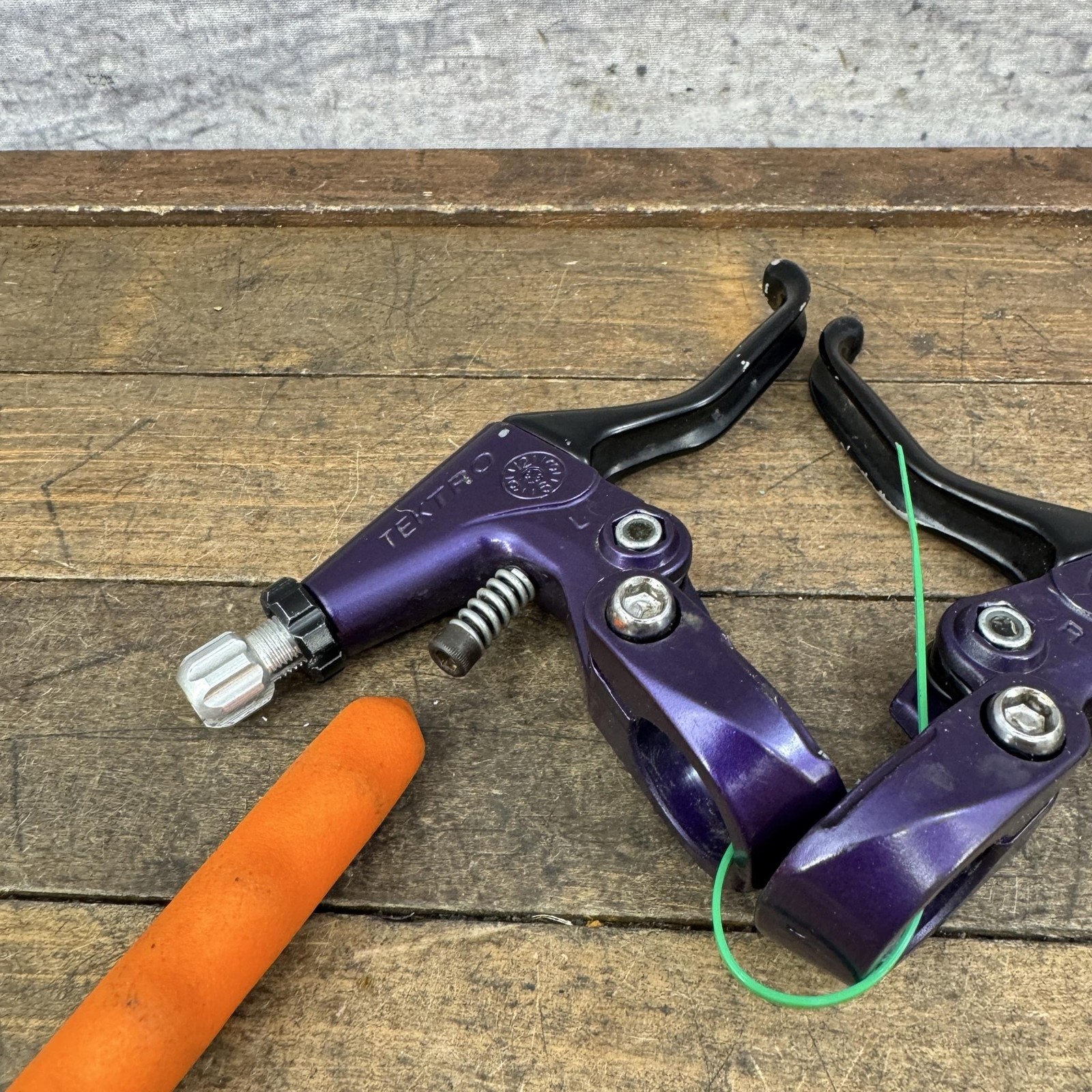 Vintage Tektro Brake Levers Pair Purple Flat Bar MTB BMX Bike Painted