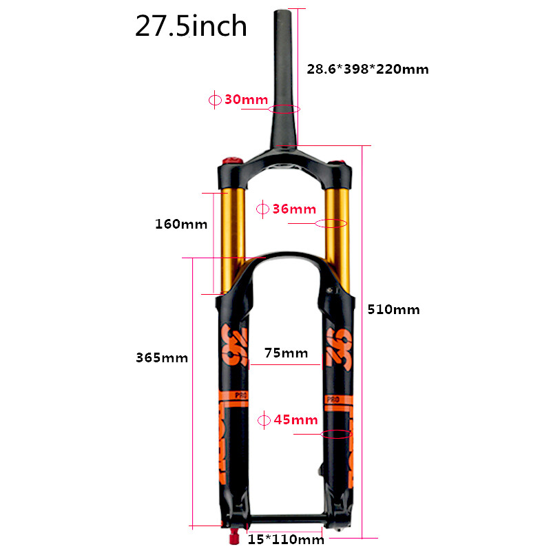 27.5 29″ Bicycle Air Fork Suspension Tapered Damping Rebound Adjustment 110*15mm
