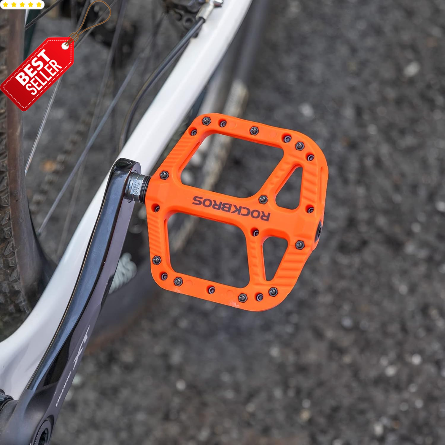 RockBros MTB Bike Pedals 9/16″ Nylon Composite Wide Flat Platform – US