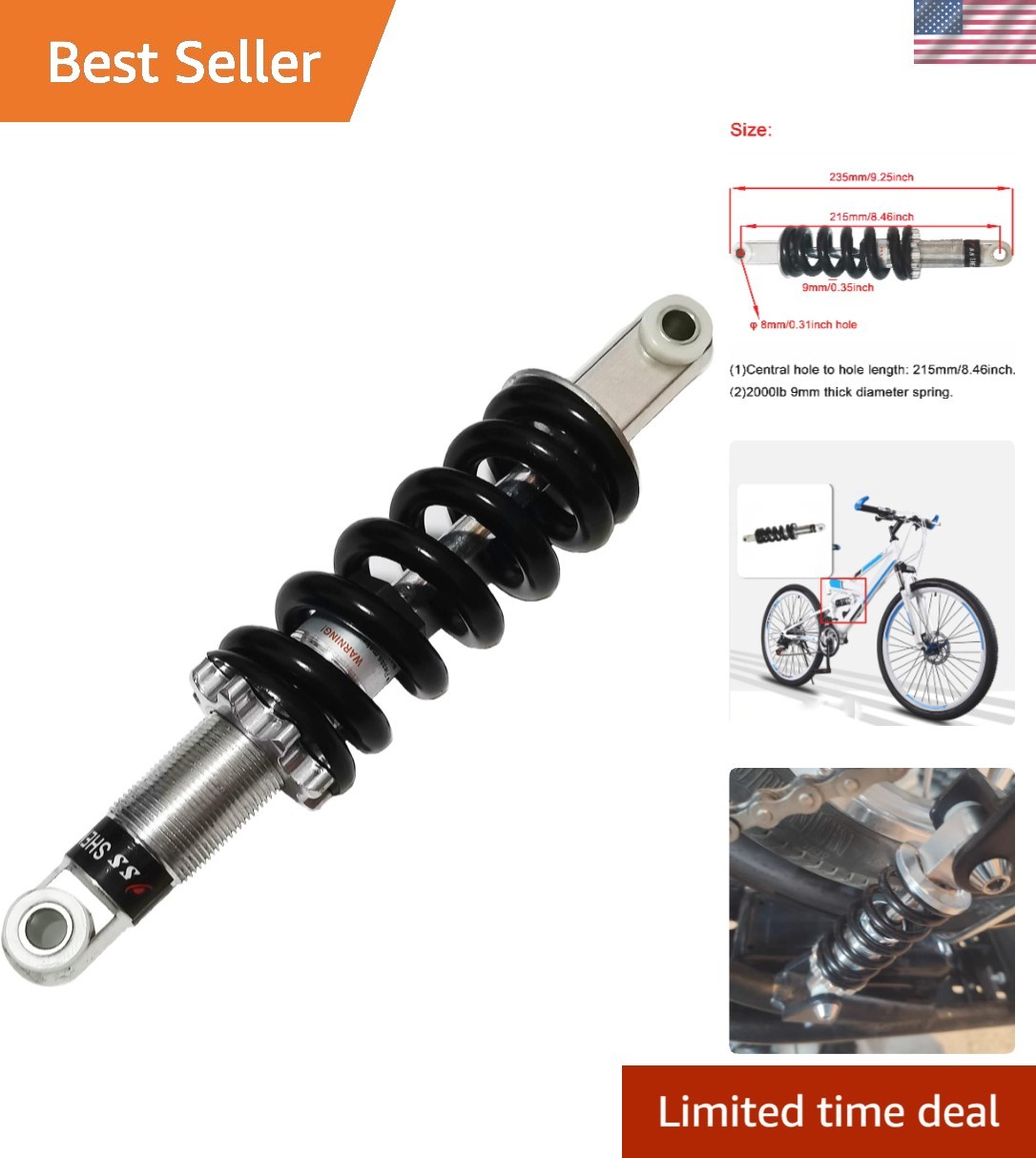 Universal Rear Shock Absorber,215mm/8.46inch 2000LBS Suspension Spring Shocks…