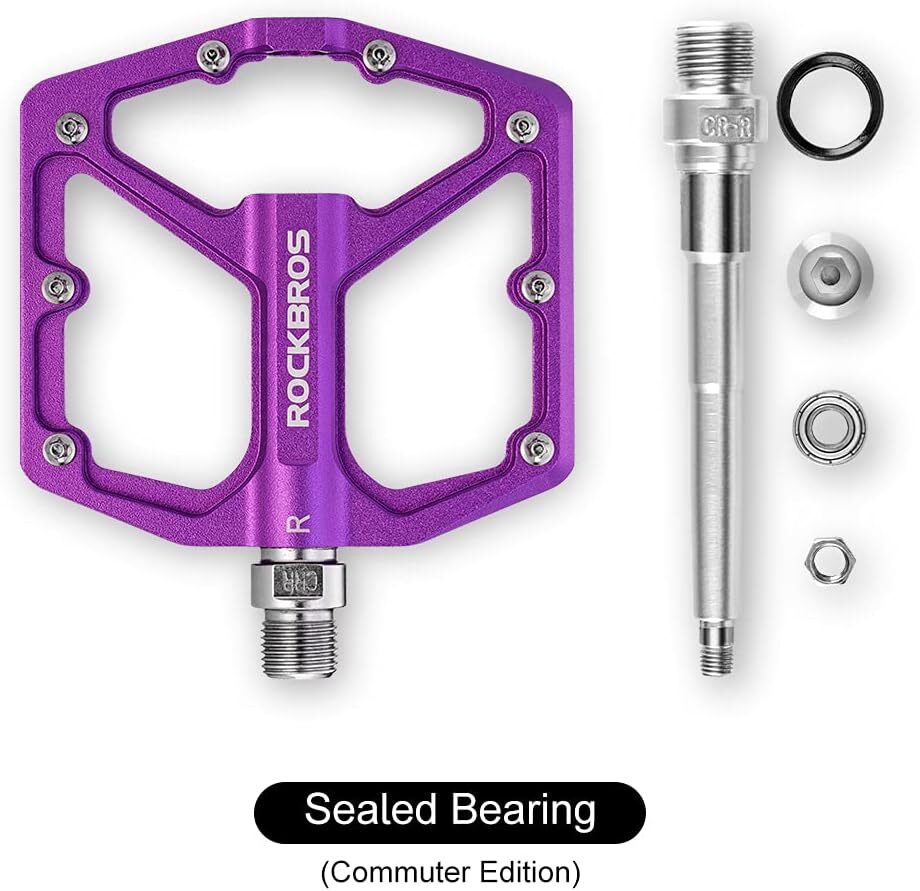ROCKBROS Bike Pedals 9/16» Aluminum Alloy Flat Wide Platform Pedals 4 Bearings