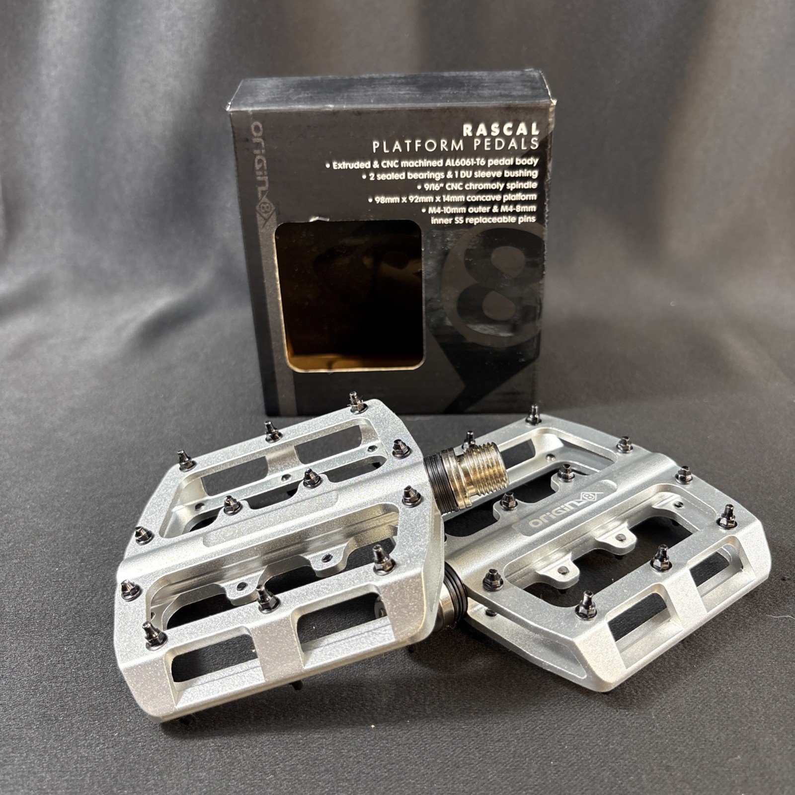 Origin8 Rascal Platform Pedals – CNC Aluminum, Concave Design, Removable Pins S