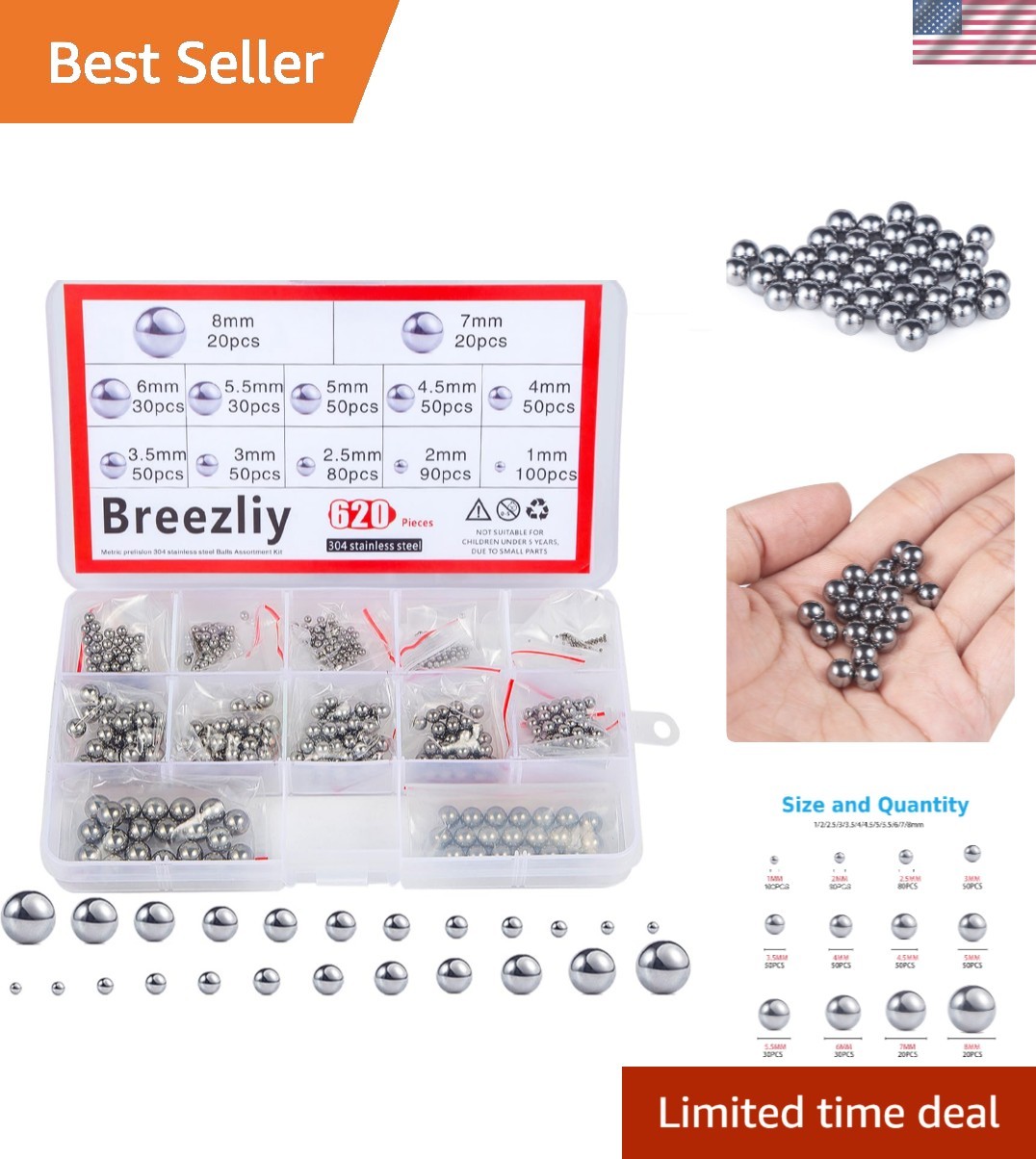 Versatile 620PC Precision Bearing Ball Kit – 1-8mm Stainless Steel Balls