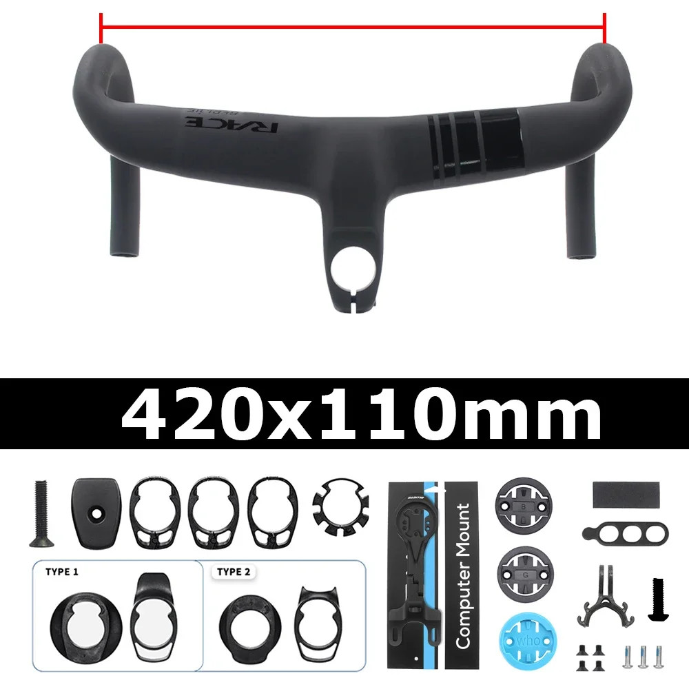 Full Carbon Internal Cable Integrated Road Bike Handlebar -10 Degree 360-420mm
