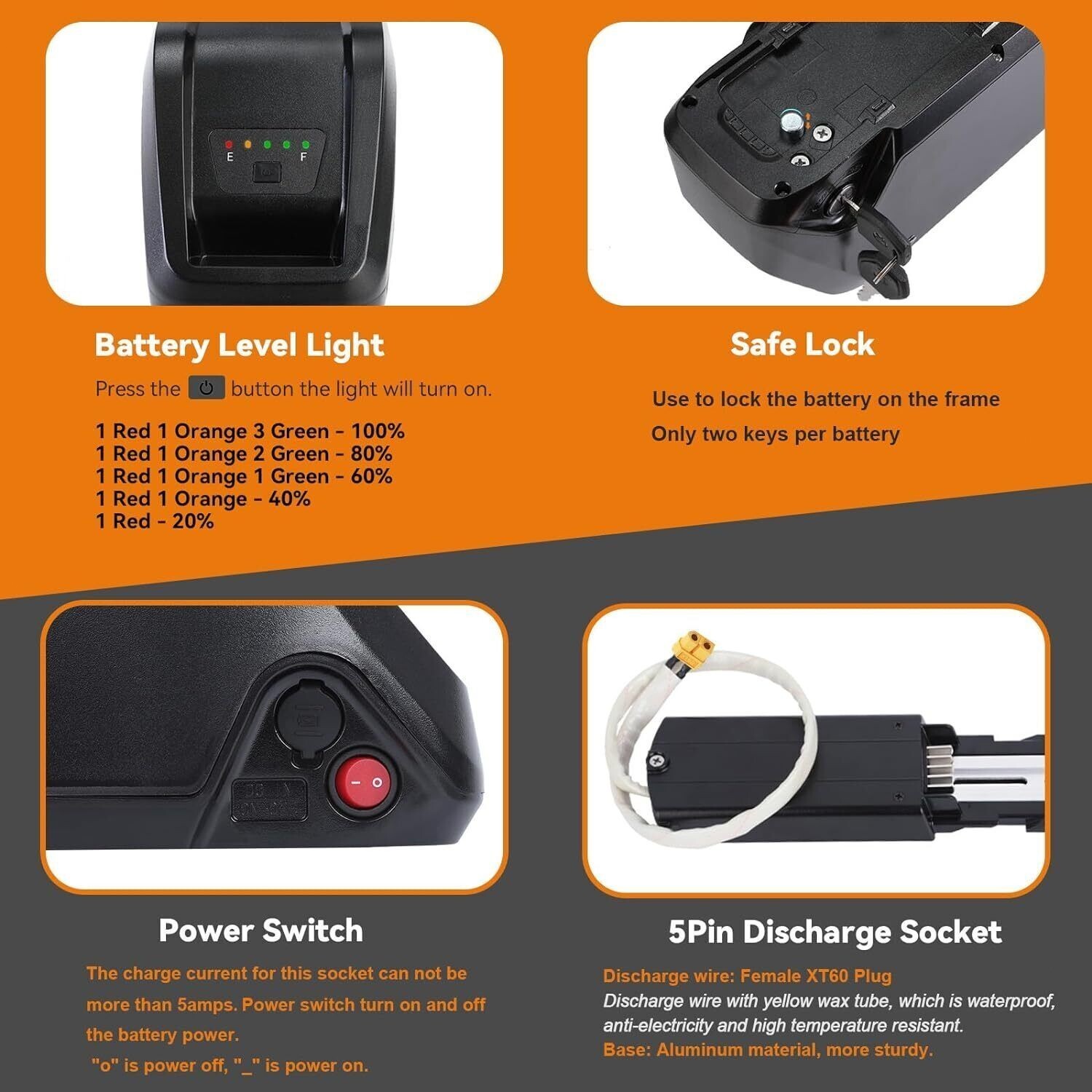 48V Hailong Lithium Ebike Battery 20Ah 5Pin with Charger For Electric Bike Motor