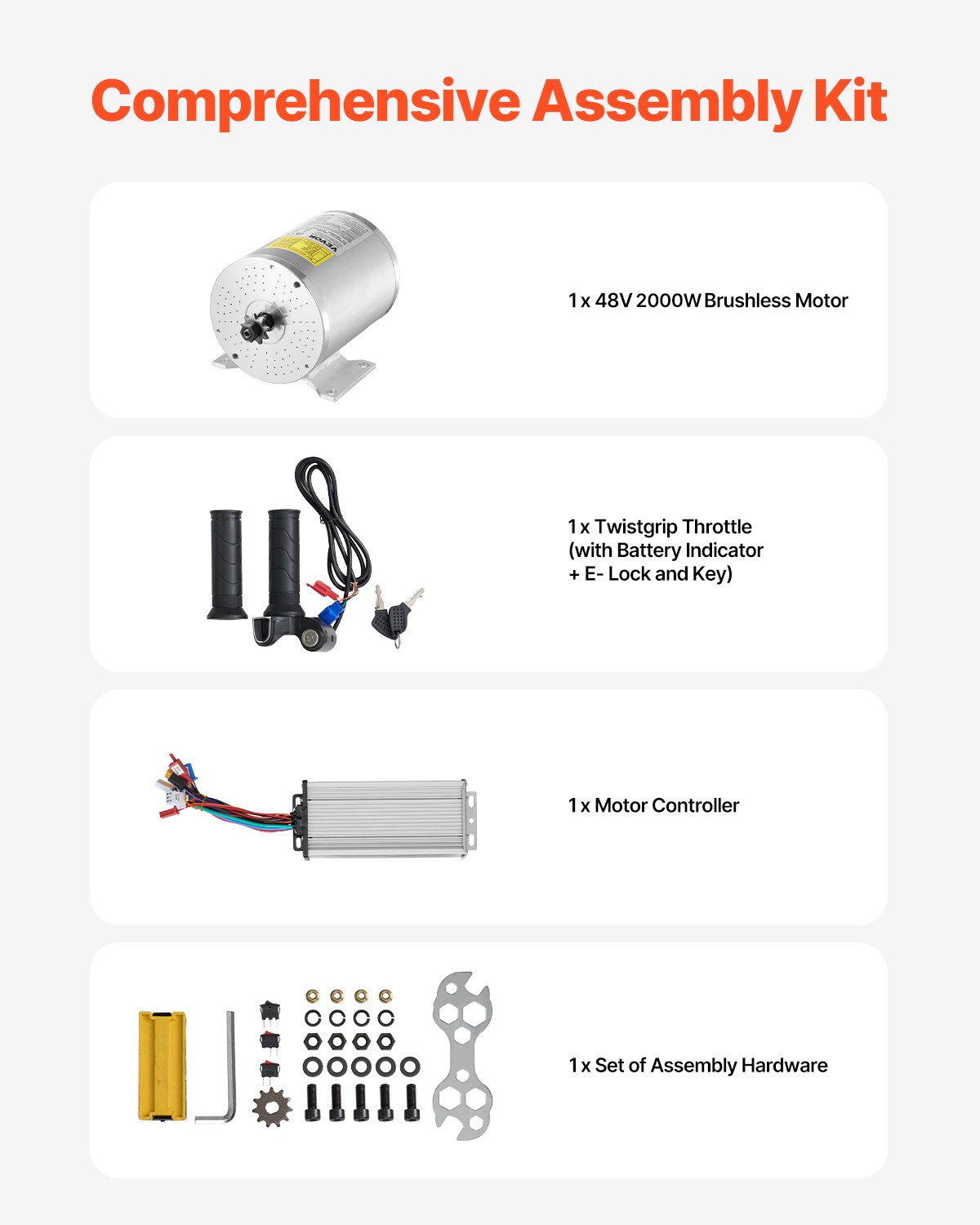 2000W Electric Brushless DC Motor Kit 48V 4300rpm Motor & Speed Controller