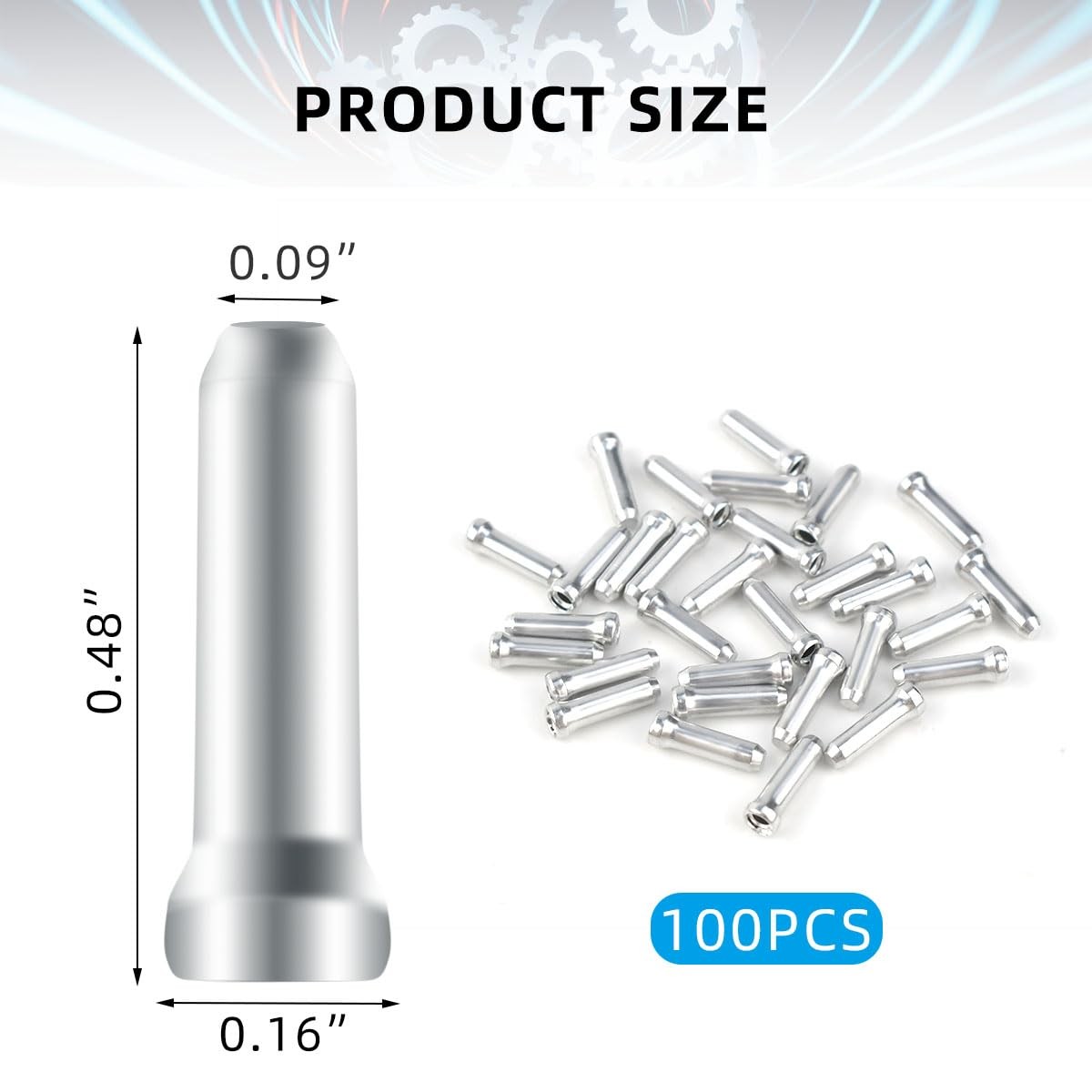 100 Pcs Bike Brake Cable End Caps Crimps Small, silver