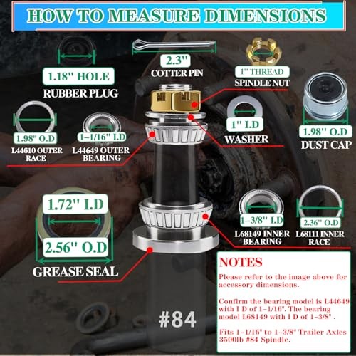 3500 lbs L68149 L44649 Bearing Kits for 1-3/8» to 1-1/16» #84 Spindle 4 Sets