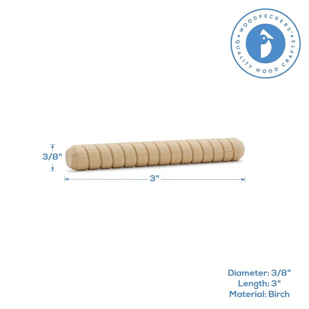 Wooden Dowel Pins 3/8 inch x 3 inch, Pack of x 3 Natural Wood