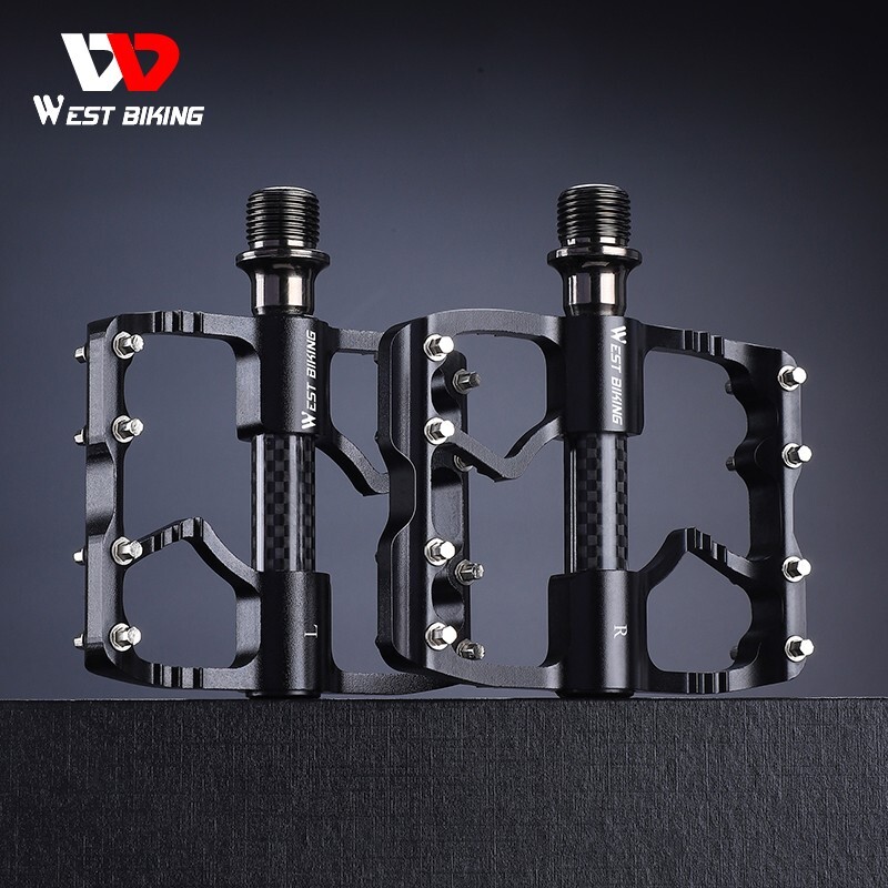 WEST BIKING 3 Sealed Bearings Carbon Fiber Axle Sleeve Bike Bicycle Pedals 9/16″