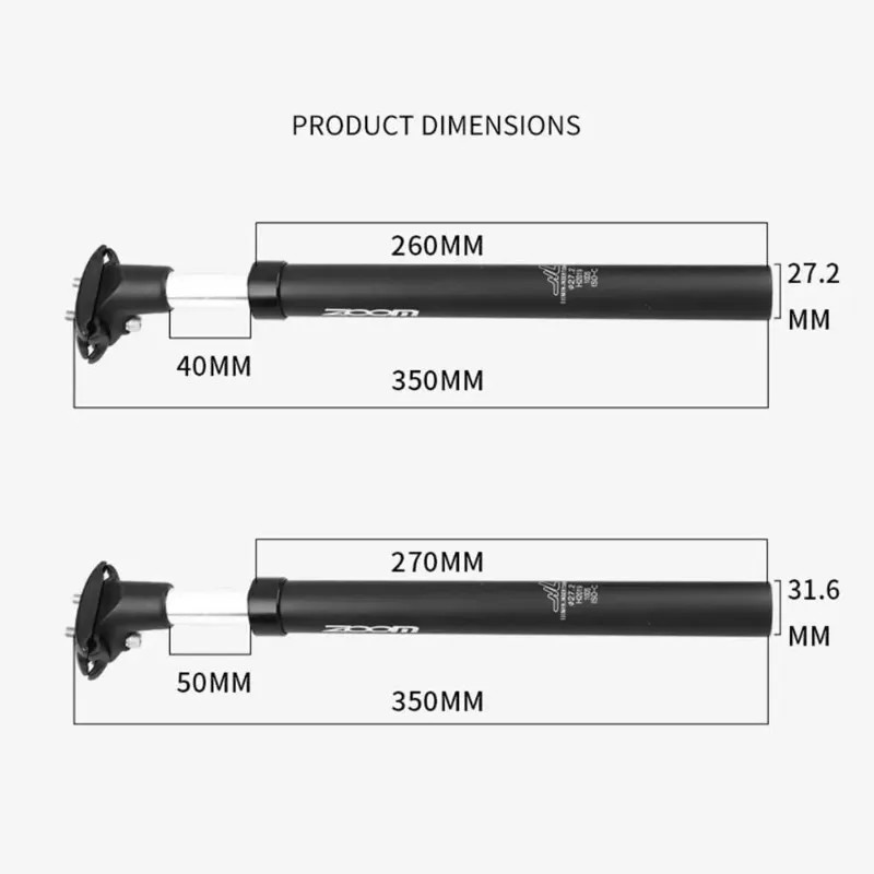 ZOOM Bicycle Suspension Seat Post 27.2/28.6/30.0/30.4/30.8/31.6/33.9*350MM MTB S