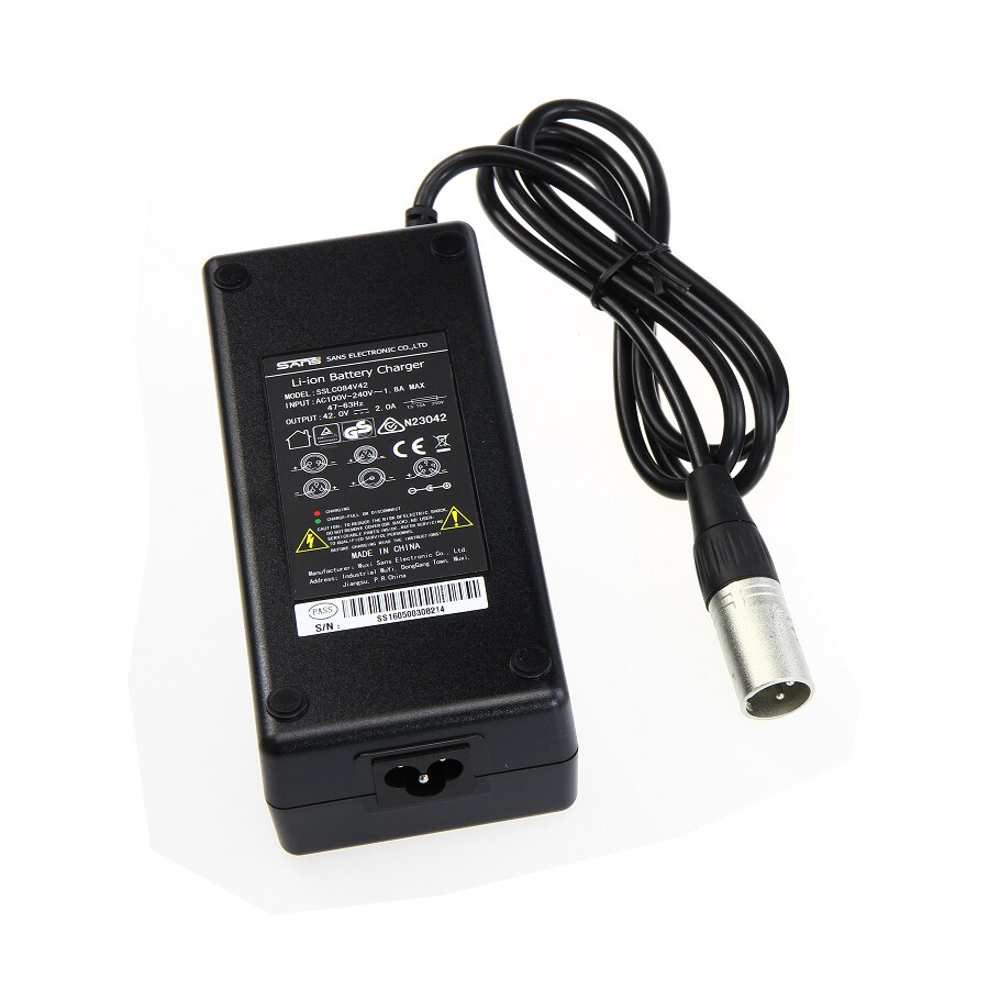 Electric Bike Charger 42V2A with 3-PINS XLR Plug for 36V E-bike Li-ion Battery