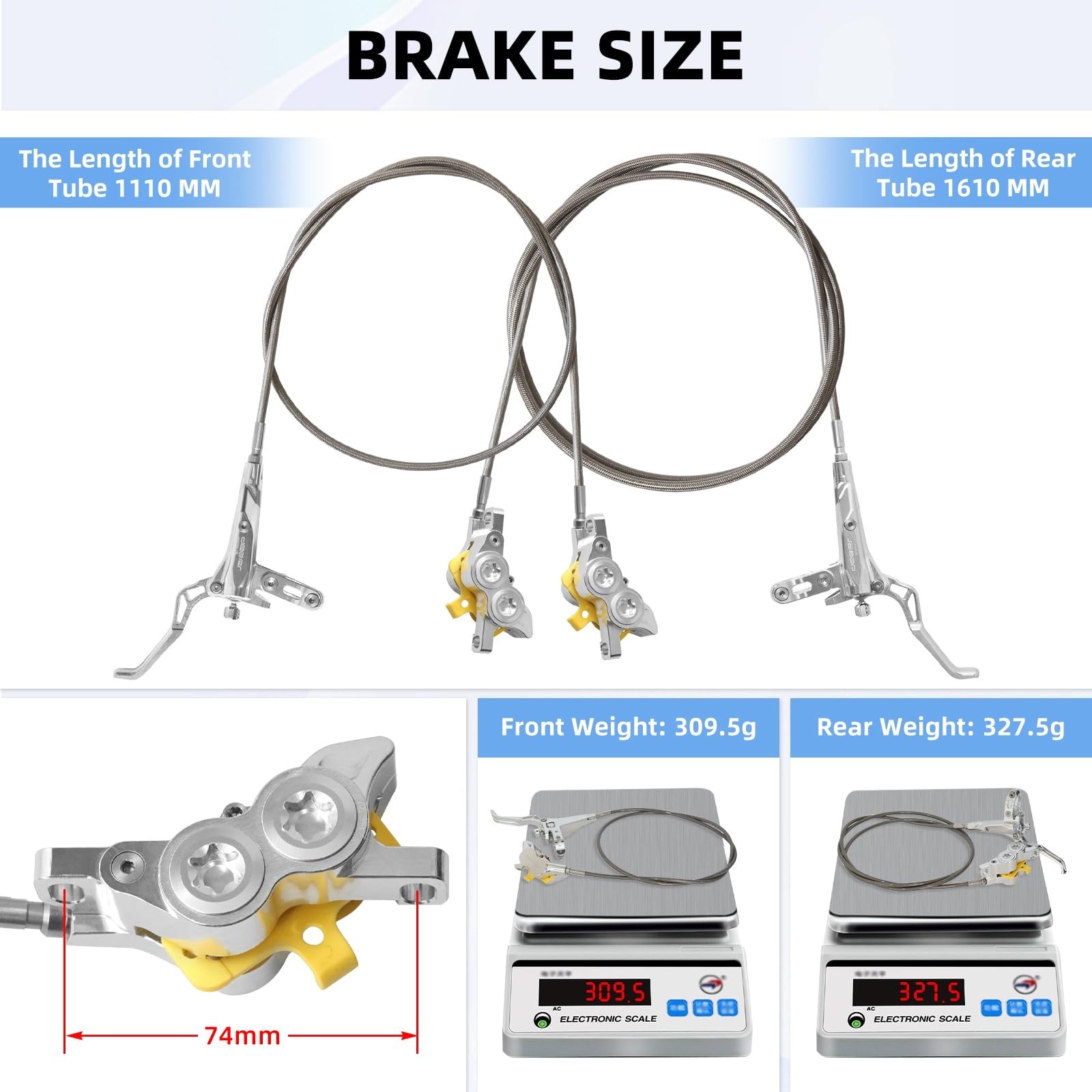 Hydraulic Disc Brake Set, Left Front 1110mm & Right Rear 1610mm, 4 Piston Bik…