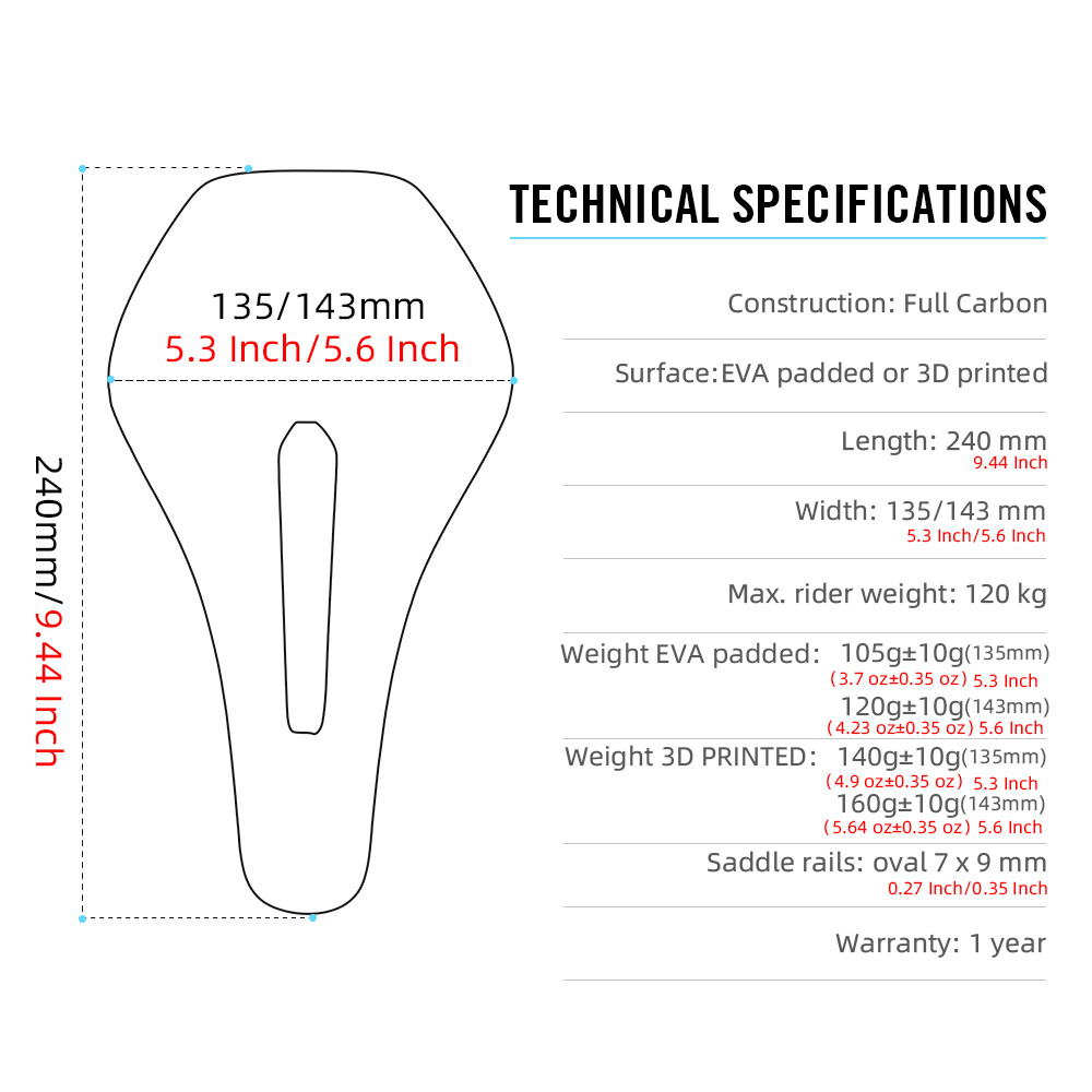 3D Printed Carbon Bicycle Saddle 135mm 143mm for Mountain Gravel Road Bike Seat