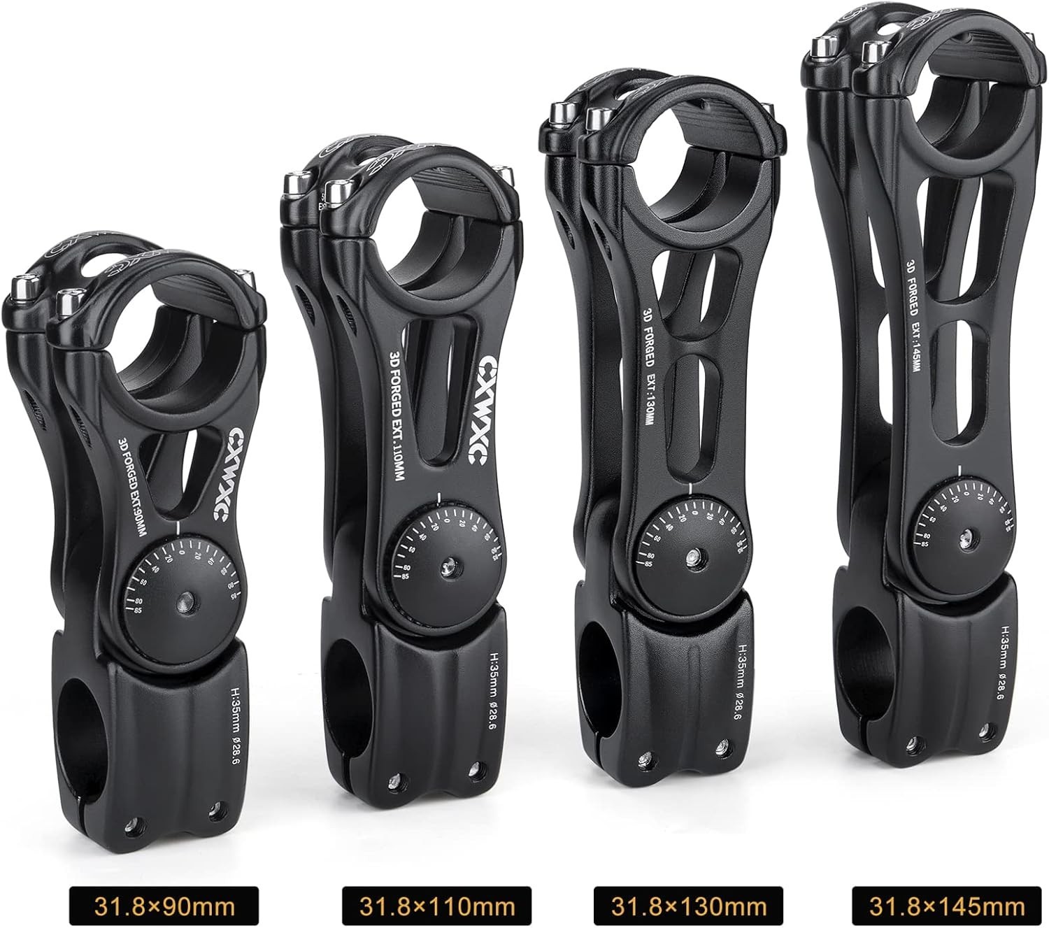 Adjustable MTB Stem 31.8mm 70 Degree – 90/110/130/145mm Bike Stem Riser for Hand