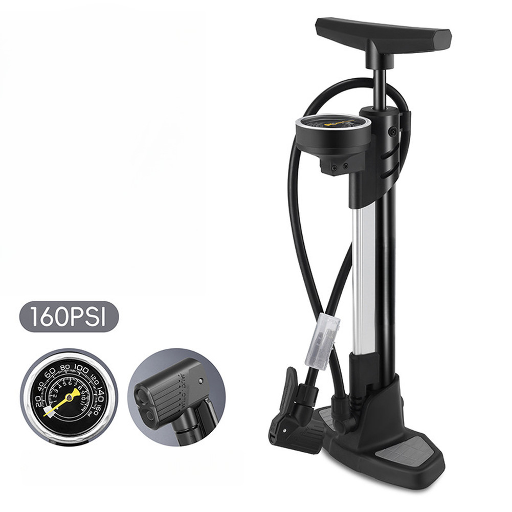 Vertical Mount Bicycle Pump with Extended 180 Degree Rotating Hose 160 PSI