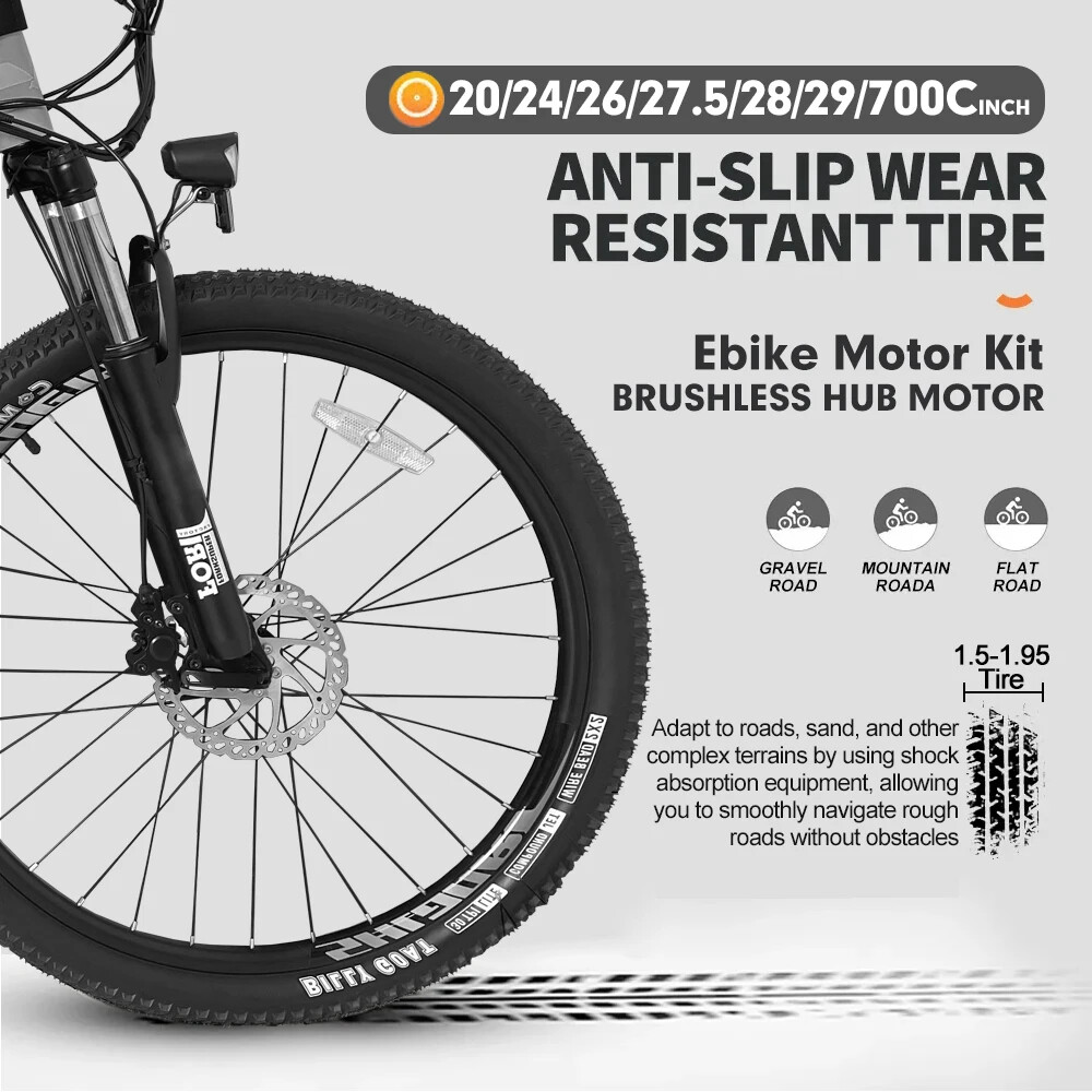 36V 48V 500W MTB E-bike Conversion Kit Rear Rotate Hub Motor Wheel 16-29in 700C