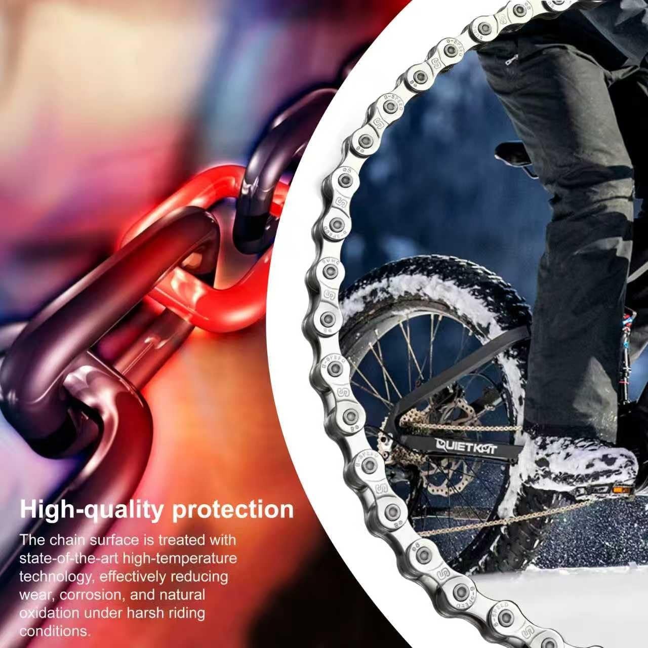 High-Strength E-Bike Chain Replacement, 136 Links, 6/7/8 Speed, Quick-Release Li