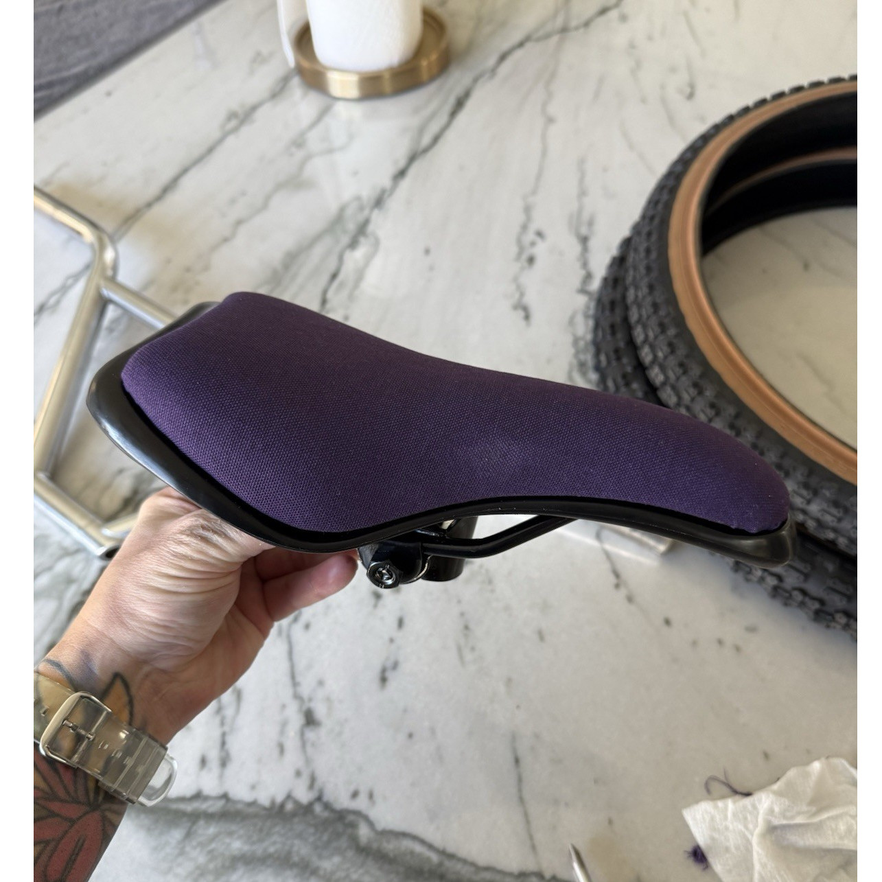 Custom Viscount BMX Bicycle Seat Auburn Purple w Black Base Plastic & Steel guts