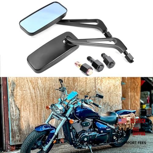 Black Devilmotor Rectangle Motorcycle Bobber Mirrors with Black Frame
