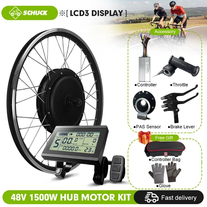Mountain E-bike Conversion Kit 48V 1500W Brushless Gearless Rear Hub Motor Wheel