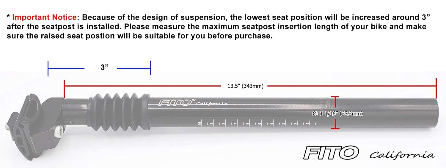Seat Post – Fito 27.2 x 350mm Bicycle Suspension Seatpost with Clamp – Black