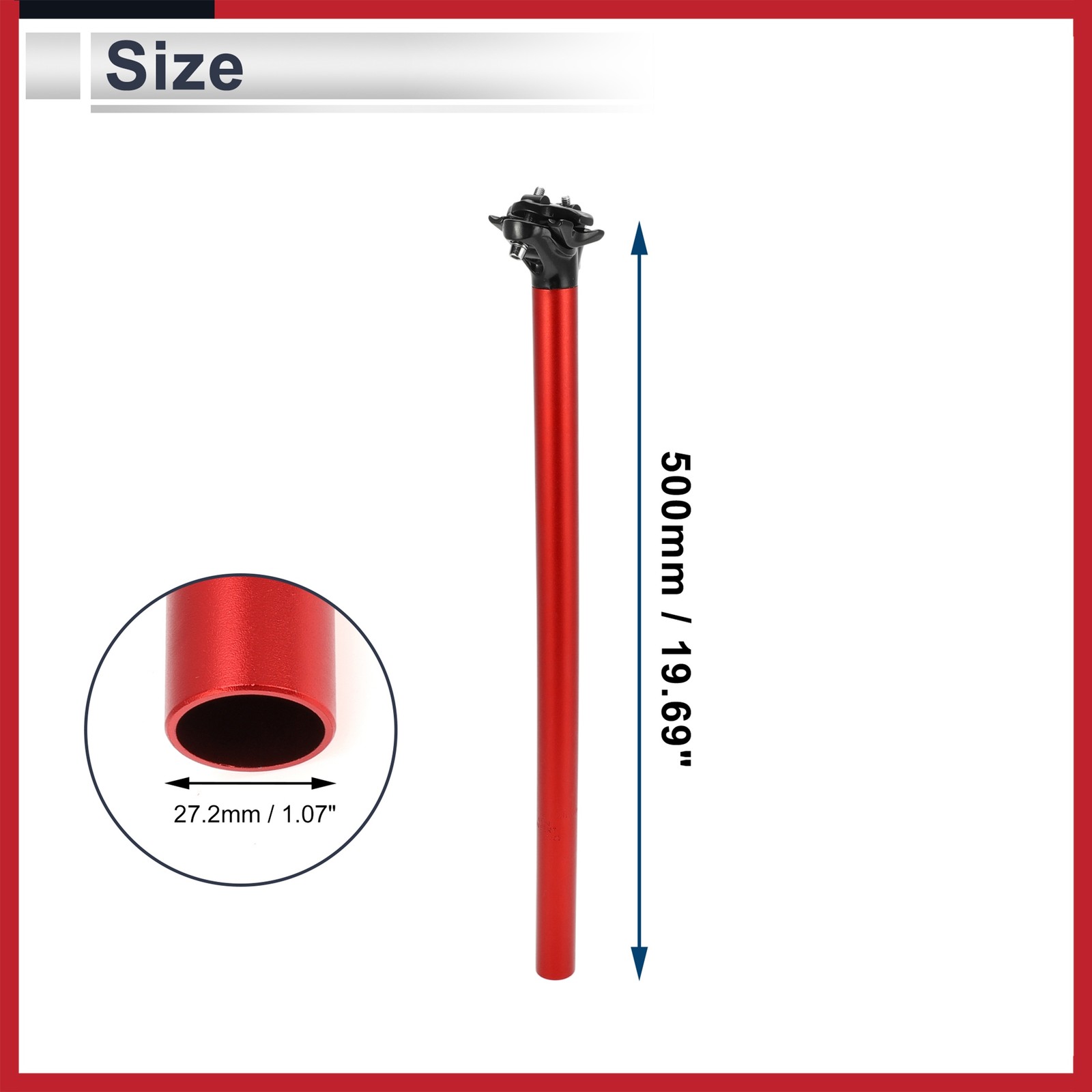 Bike Seat Posts 27.2x500mm Adjustable with Fixing Clip Aluminum Alloy