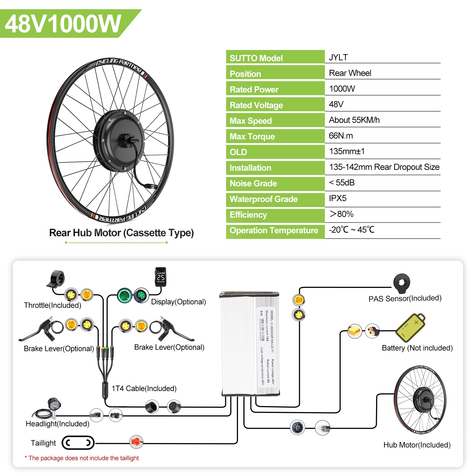 48V1000W Rear Hub Motor Kits Disc Brake Wheel E-bike Conversion Kit 26» 27.5»