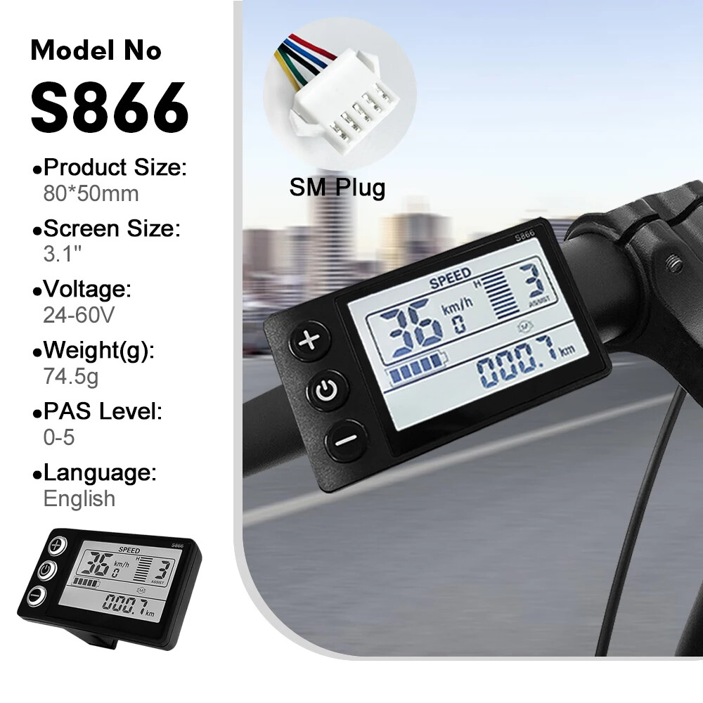 E-bike Display 24V/36V/48V/60V/72V Waterproof/SM Plug for E-bike Conversion Kit