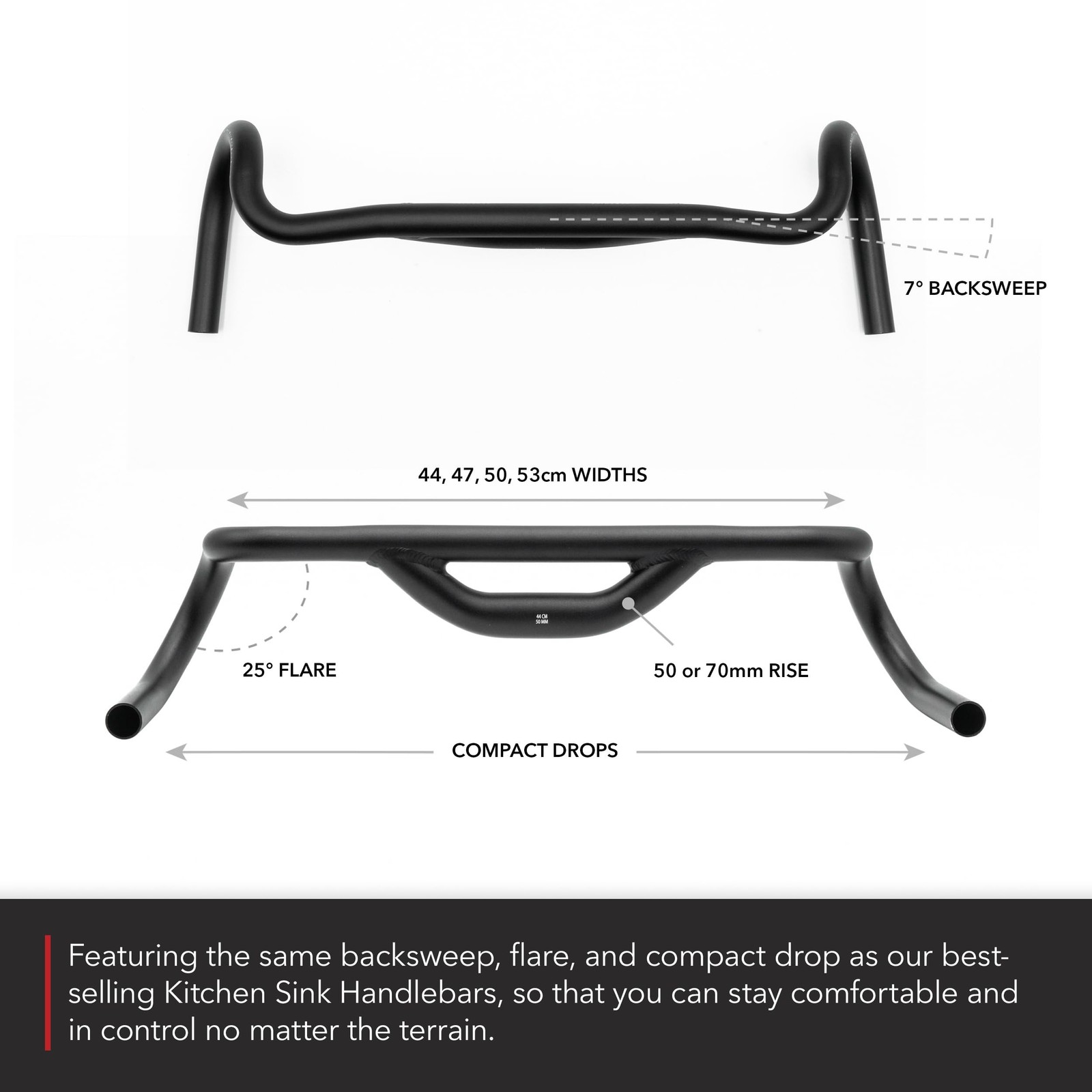 REDSHIFT Top Shelf Handlebar with 70mm of Rise, 53cm width for Road, Gravel, …