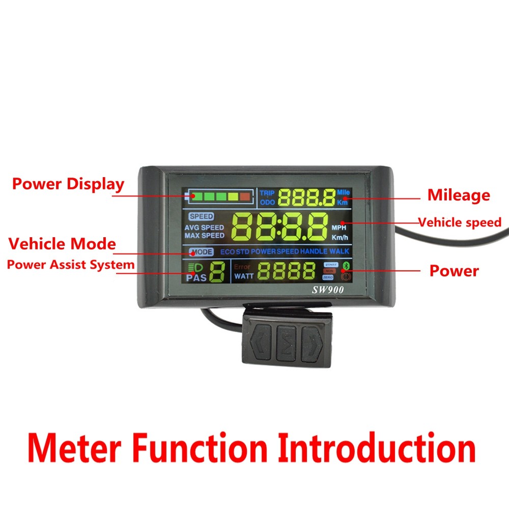 24V/36V/48V/60V E-Bike SW900 Colorful LCD Meter Panel Display SM & WP Plug USA