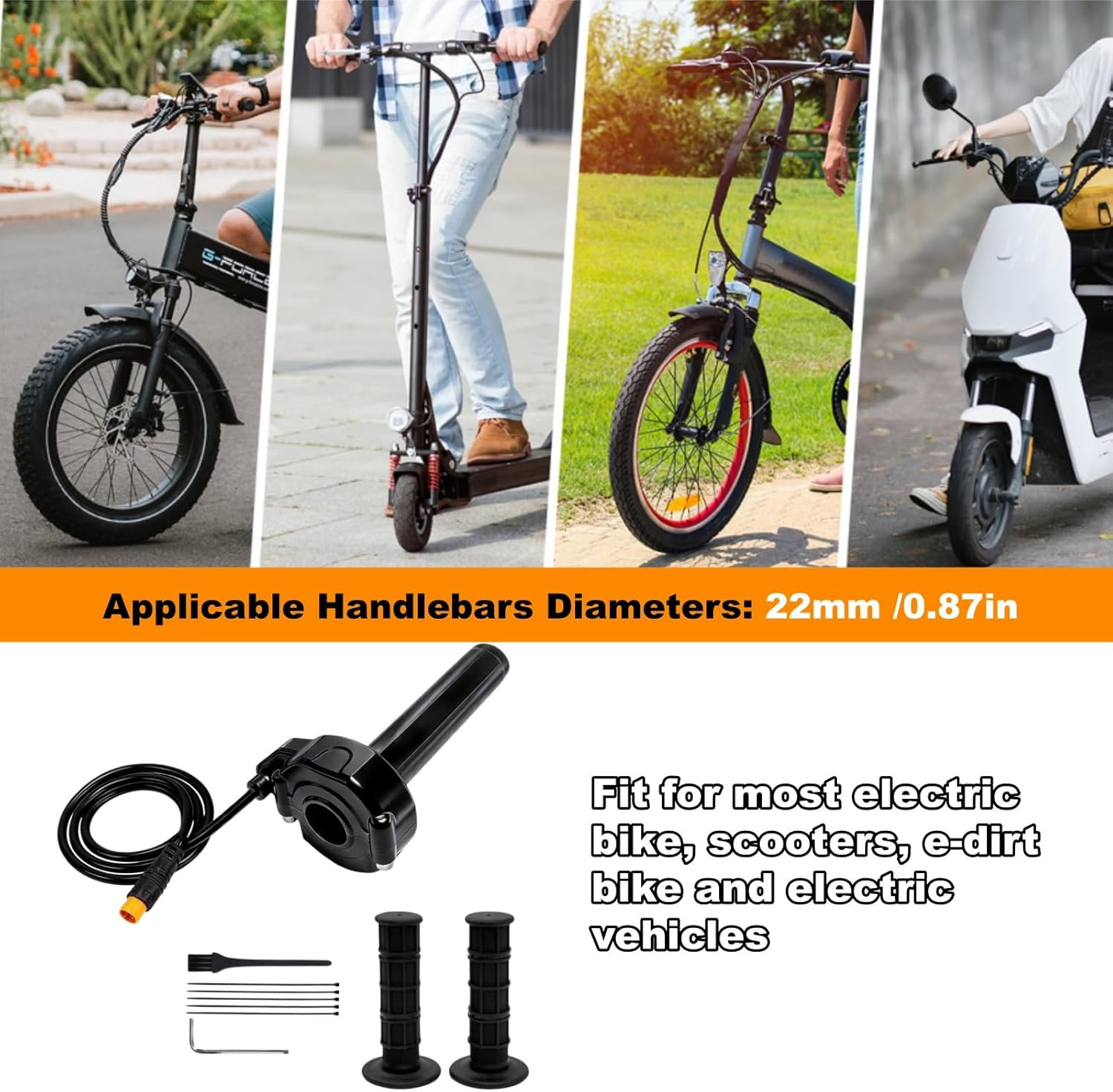 Ebike Full Twist Throttle, 3 Pin Surron Style Ebike Throttle Kit 12V-72V | 22Mm