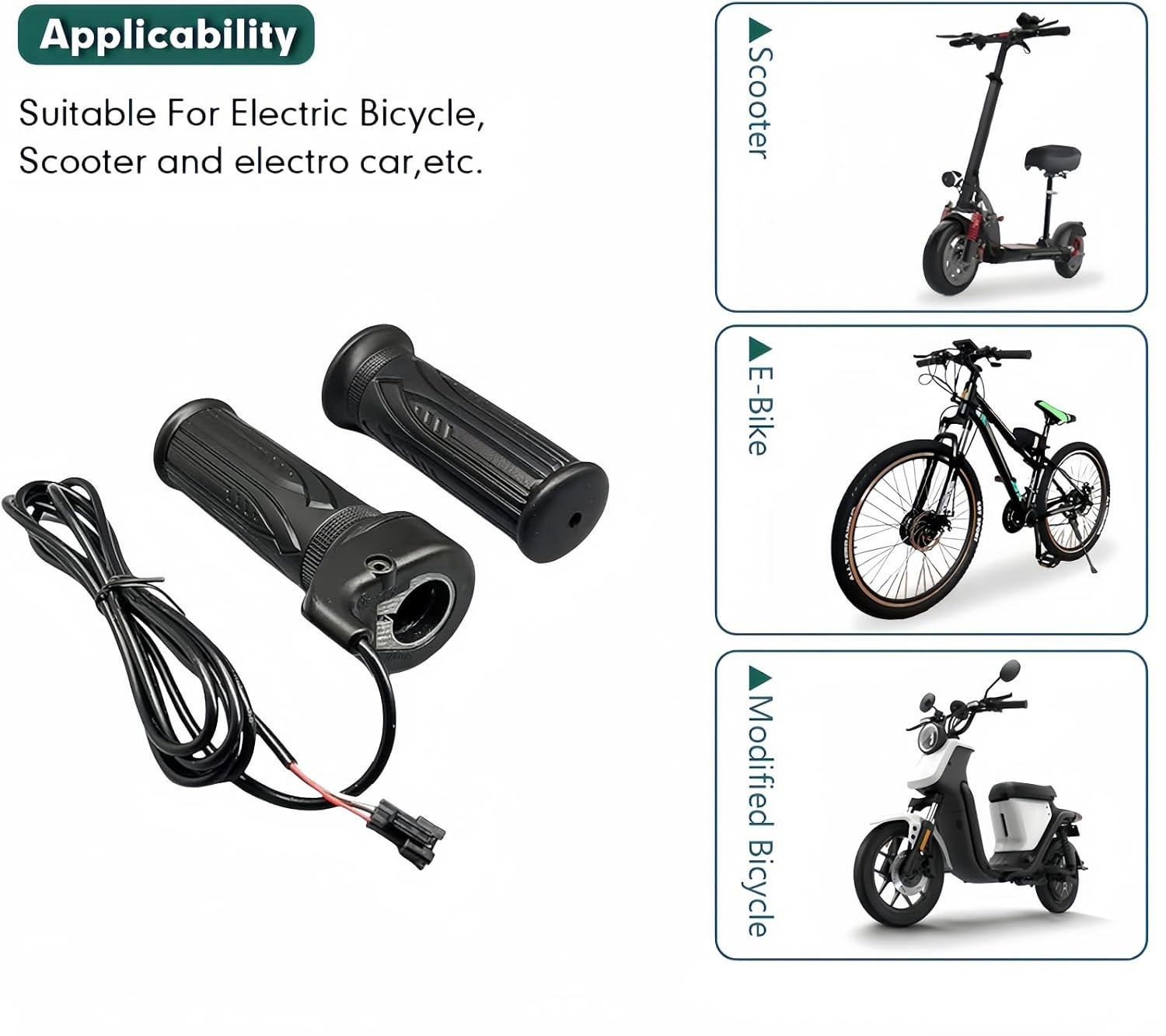Ebike Full Twist Throttle 12V-72V, 3 Pin SM Connector Ebike Throttle with 71″Vie