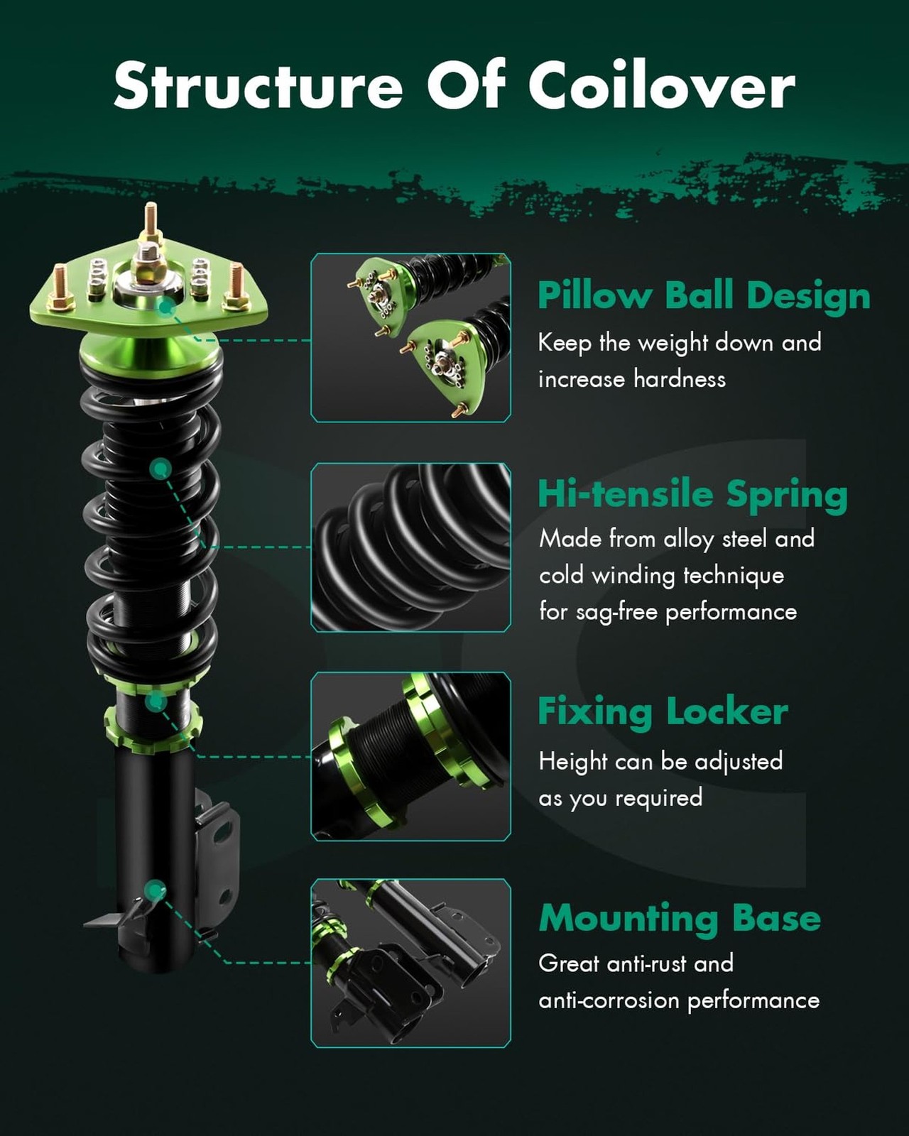 Coilover Suspensions Shock Struts Spring Assembly SCITOO Full Set Shocks Stru…