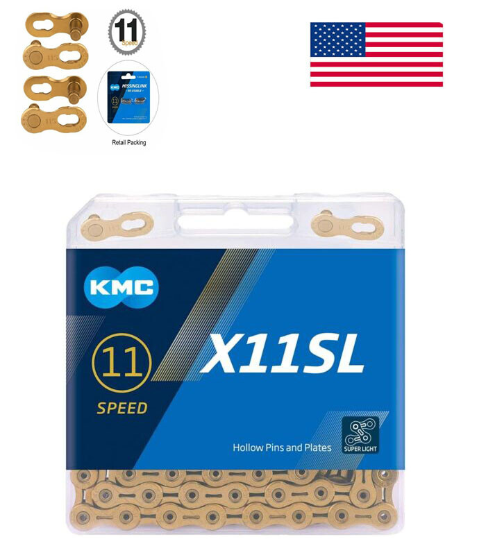 KMC 11 Speed X11SL Ti-N Gold 118 Links MTB Bicycle Road Bike Chains Quick-Link