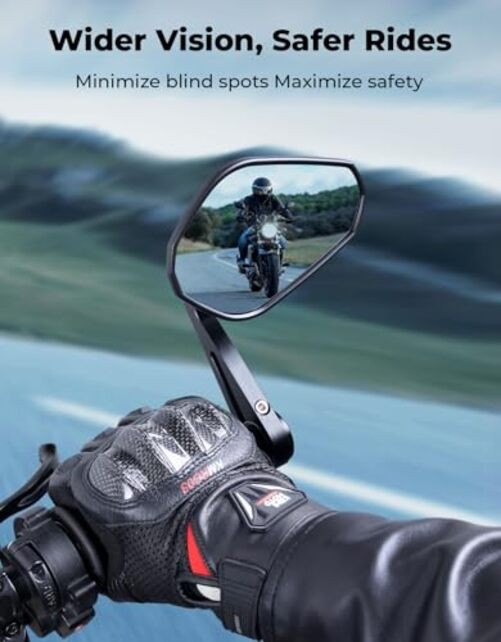 Motorcycle Bar End Mirrors, Universal Fit for 7/8” Handlebars, Billet