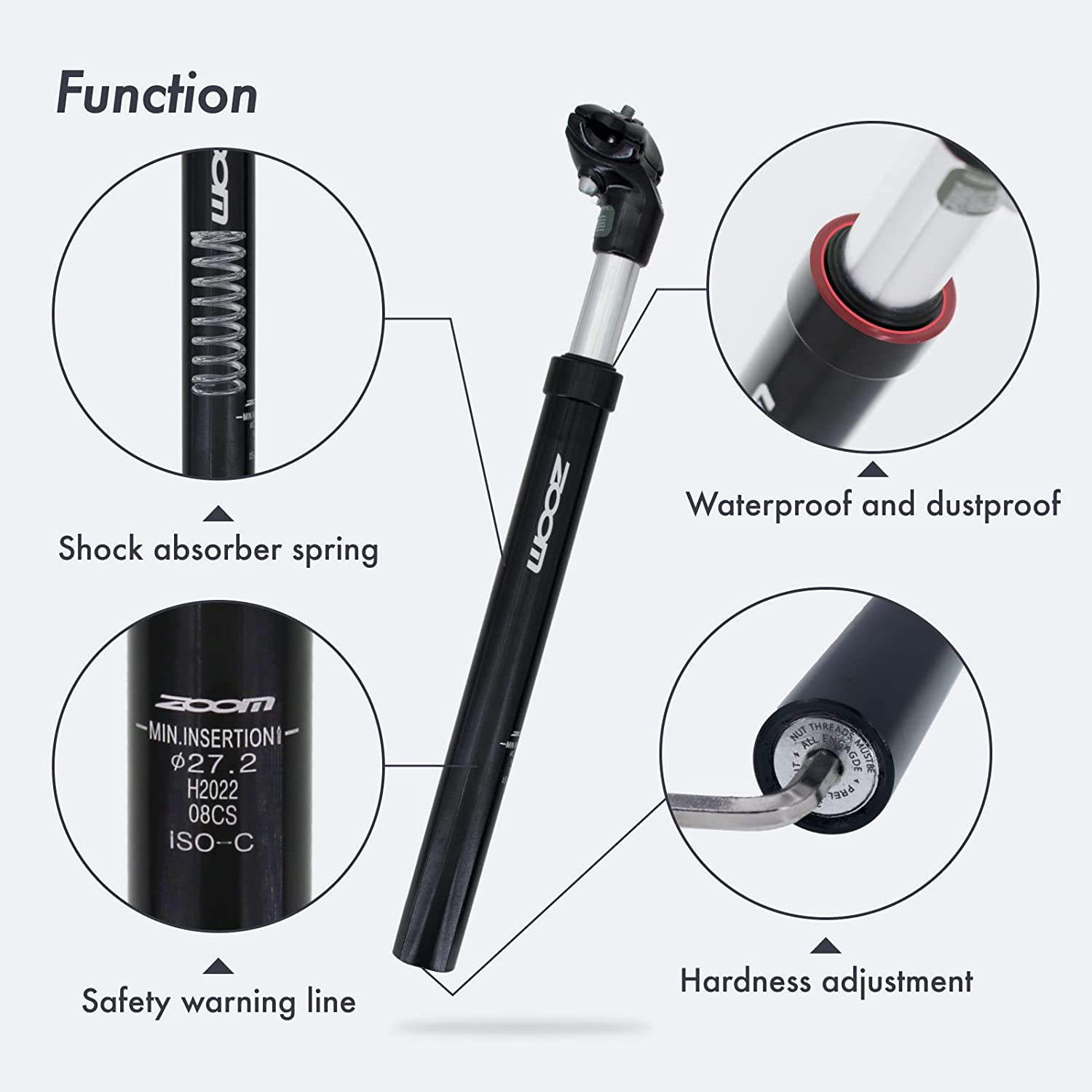 DJC Bike Suspension Seatpost Shock Absorber Damper Post 27.2 30.9 31.6 Mm, Light