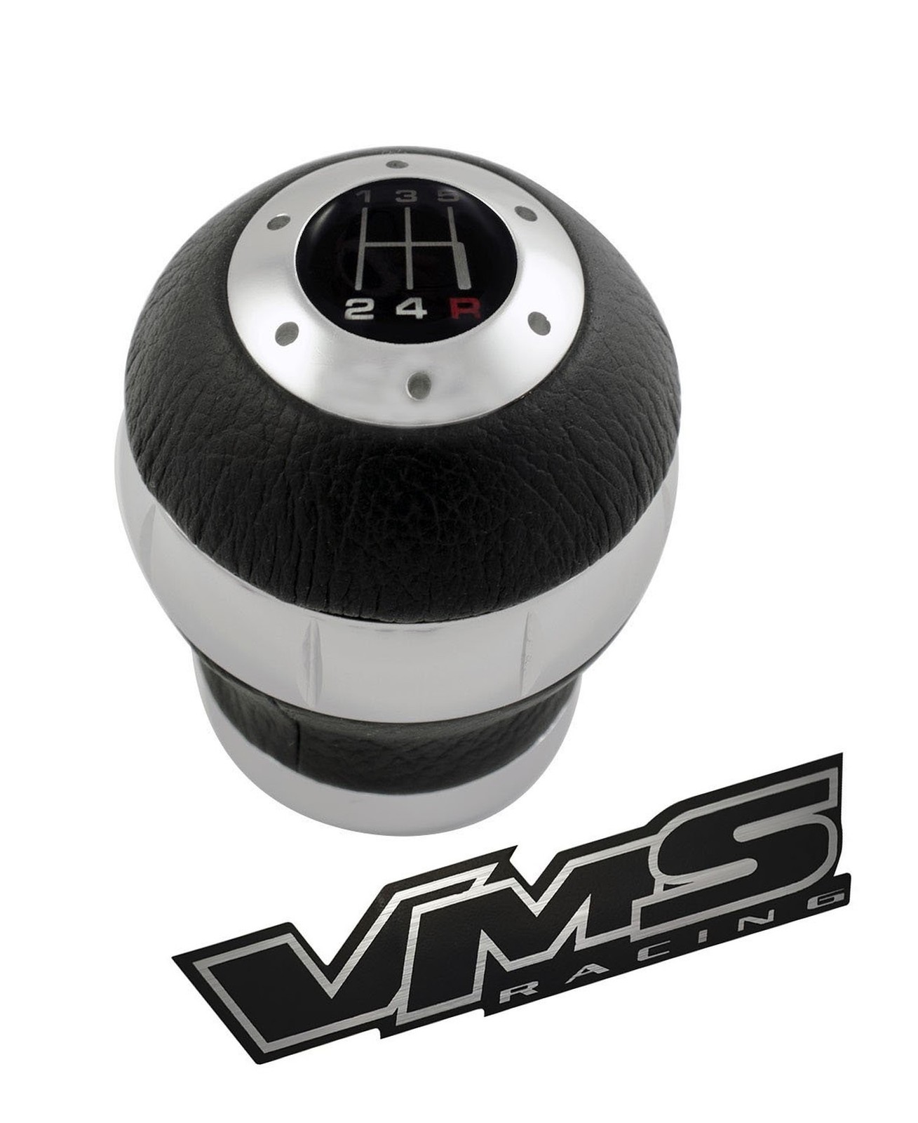12×1.25mm Threaded 5 Speed BLACK LEATHER and SILVER Billet Aluminum ROUND Bal…