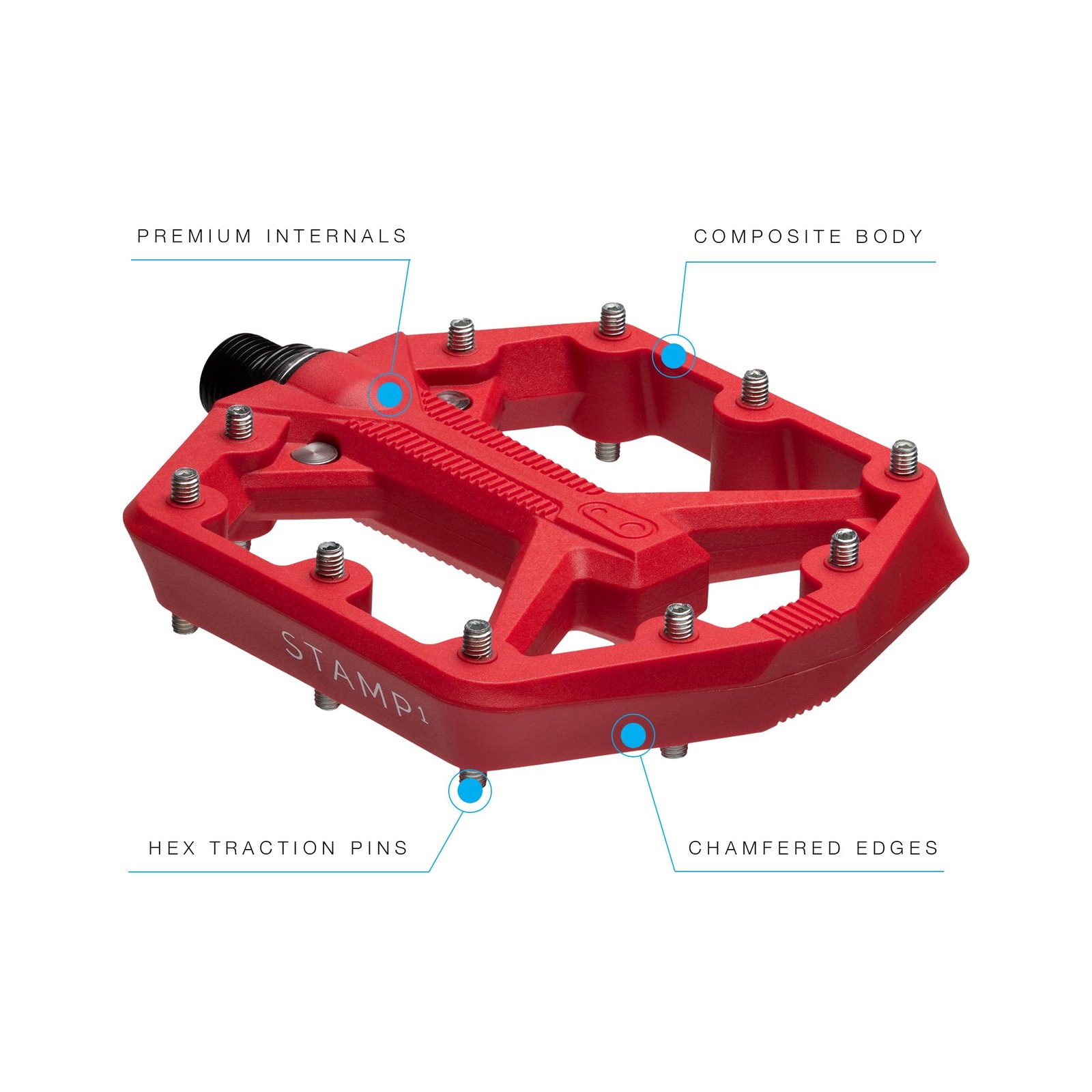 Crankbrothers Stamp 1 Gen 2,Composite MTB Bike Pedal, Red, Small Small, Red