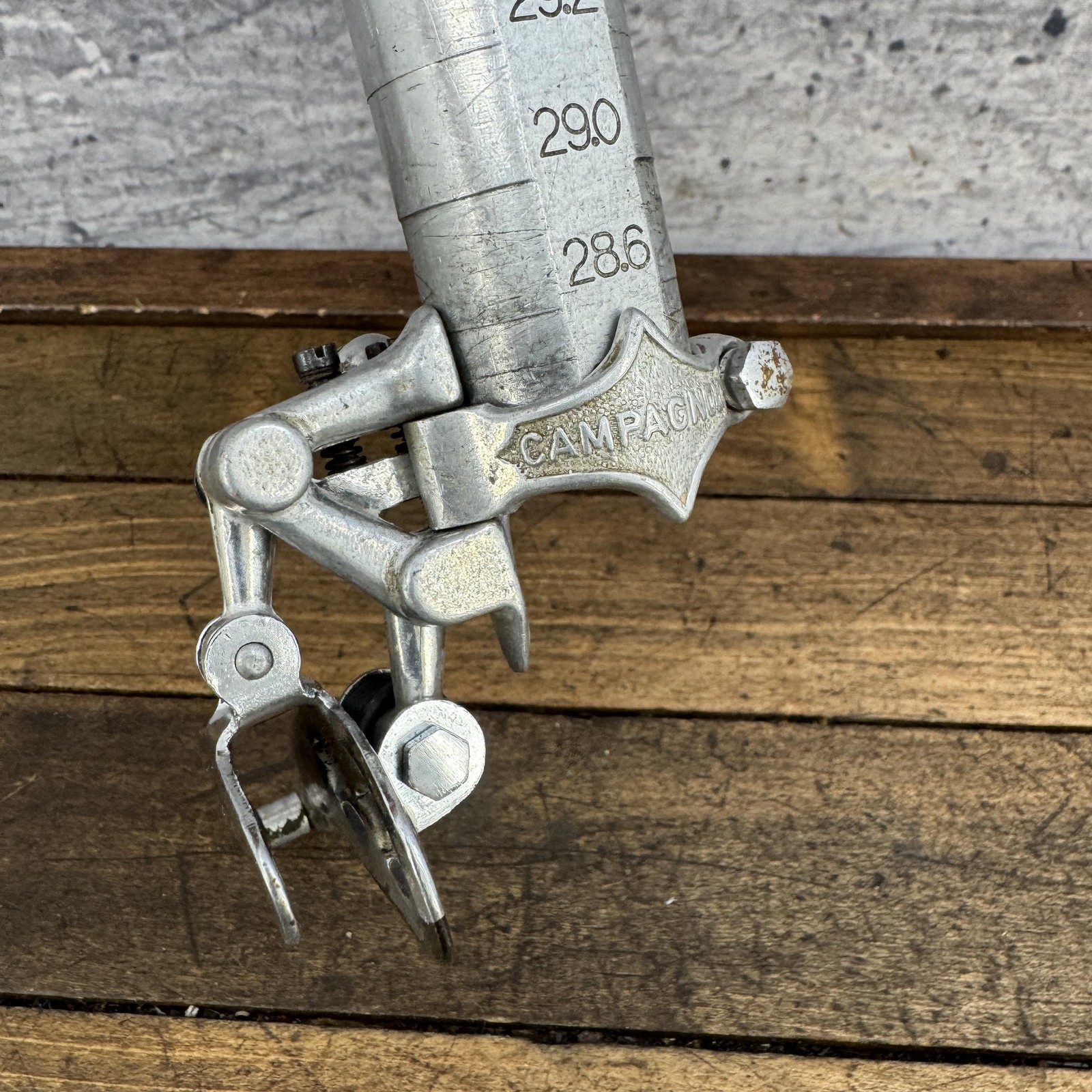 Vintage Campagnolo Front Derailleur 28.6 Clamp Double Bottom Pull Italy Silver