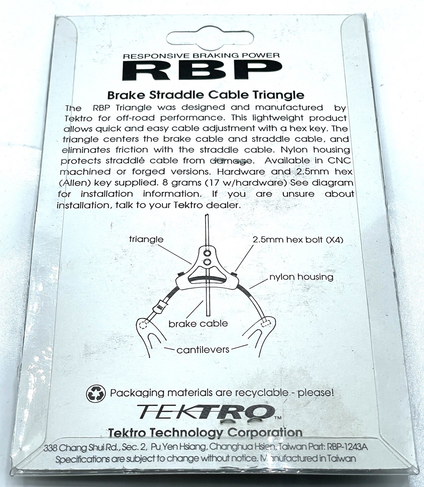 Tektro RBP Brake Straddle Cable Triangle Yoke 90’s MTB BMX Blue Anodized NOS NIB