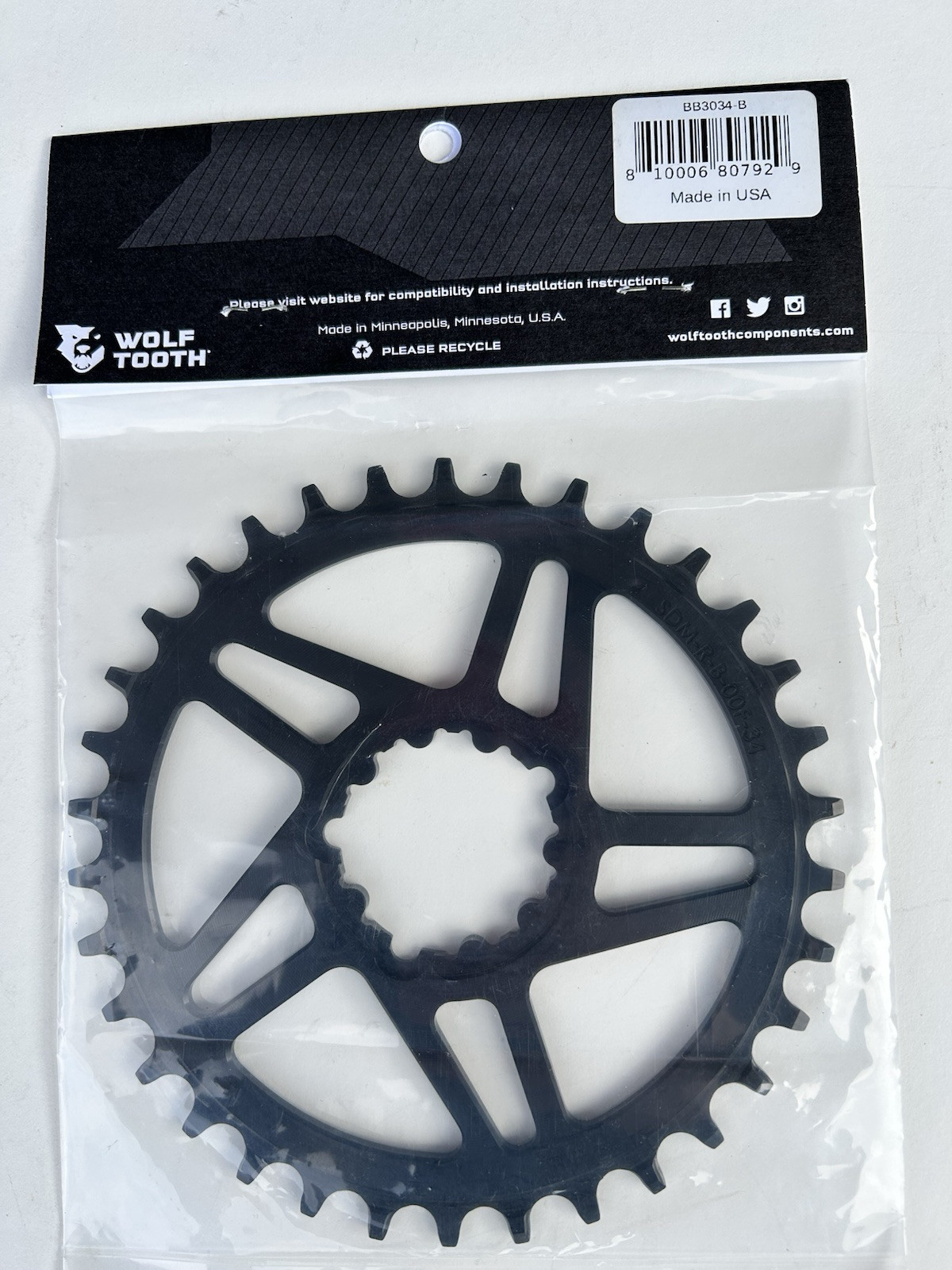 Wolf Tooth SRAM Chainring – 34 t, Direct Mount, 3-Bolt