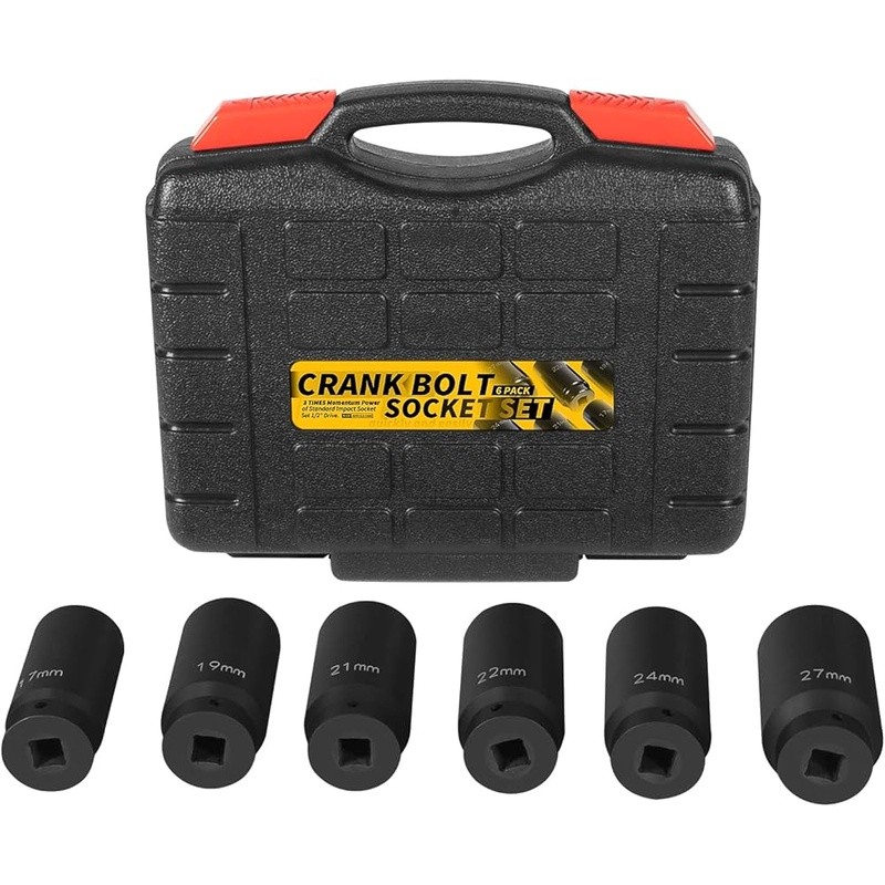 1/2″ Drive Deep Impact Crank Bolt Socket Set 17MM 19MM 21MM 22MM 24MM 27MM Tool