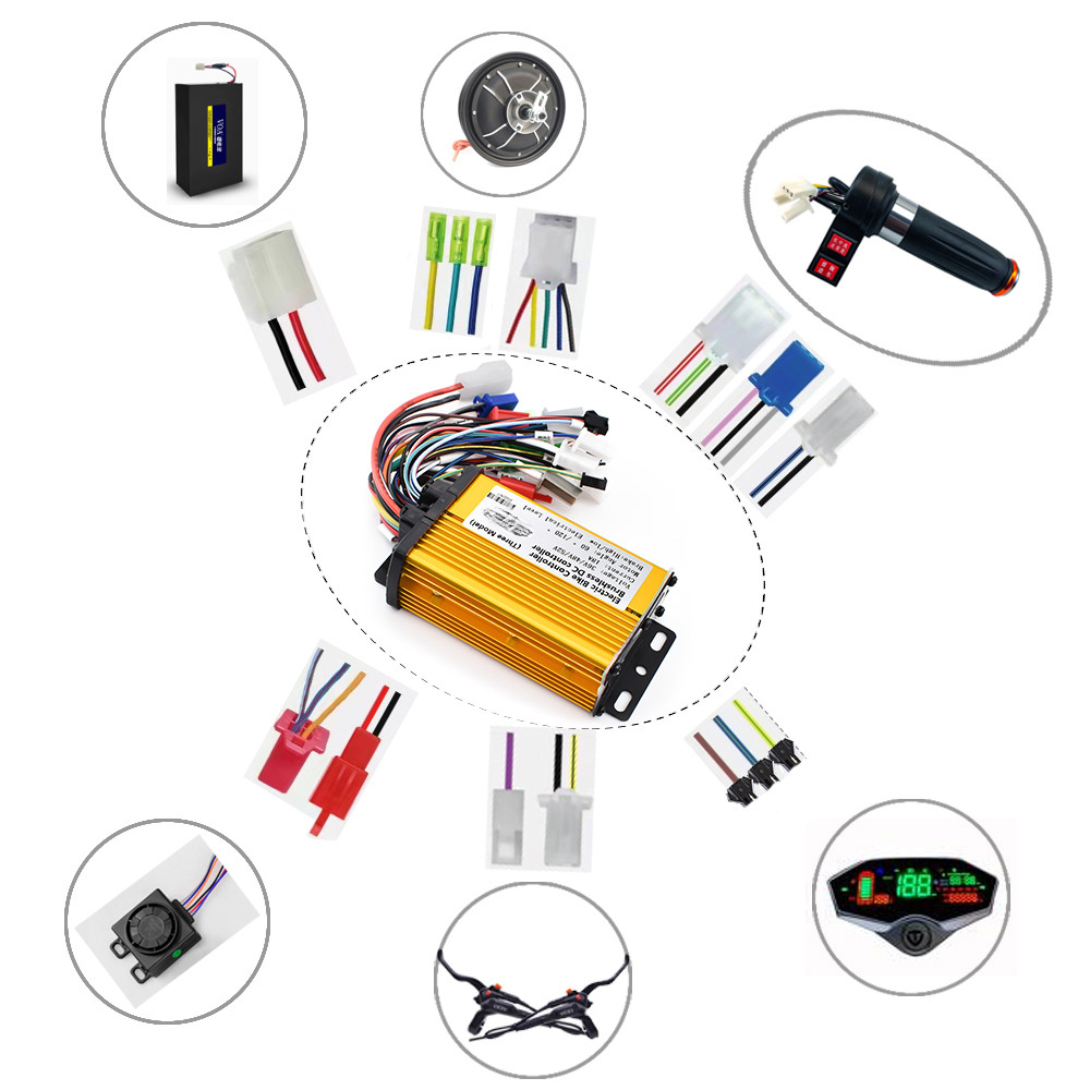 Brushless Motor Controller 36V 48V 350W 400W 3 Speed for E-Bike Electric Scooter
