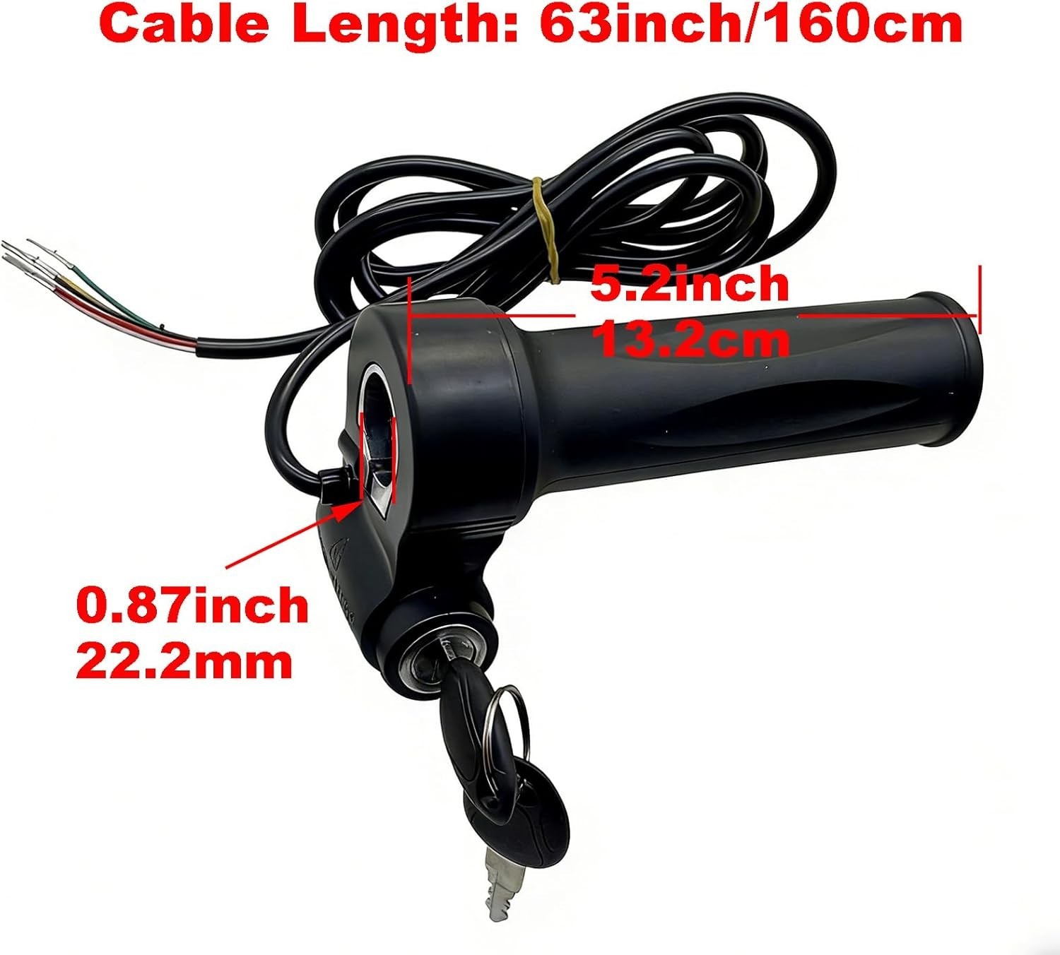 Ebike Full Twist Throttle with Key Ignition 5 pin, 12v-72v Universal Voltage,…